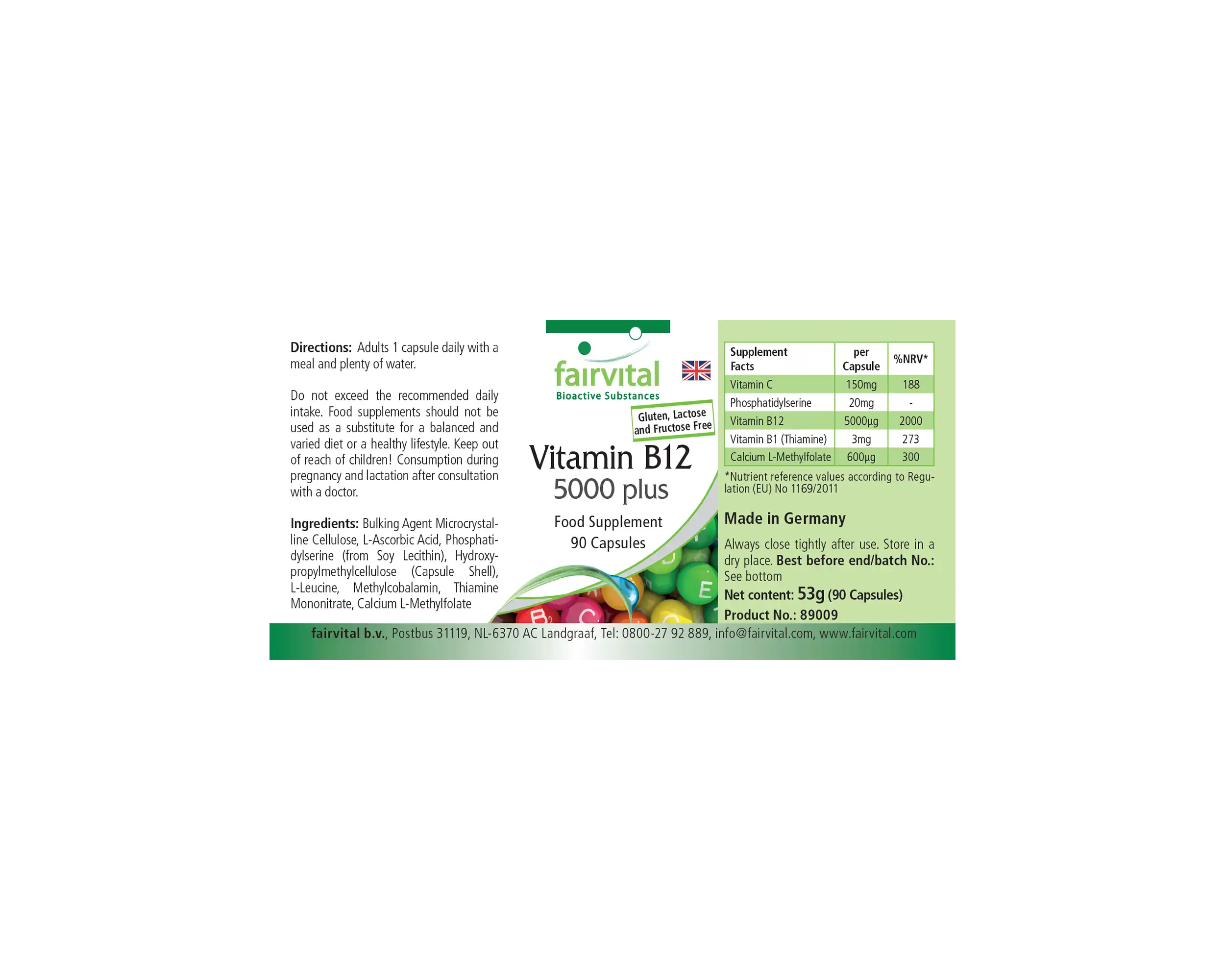 Vitamin B12 5000 plus - 90 Kapseln - Hochdosiert | Fairvital
