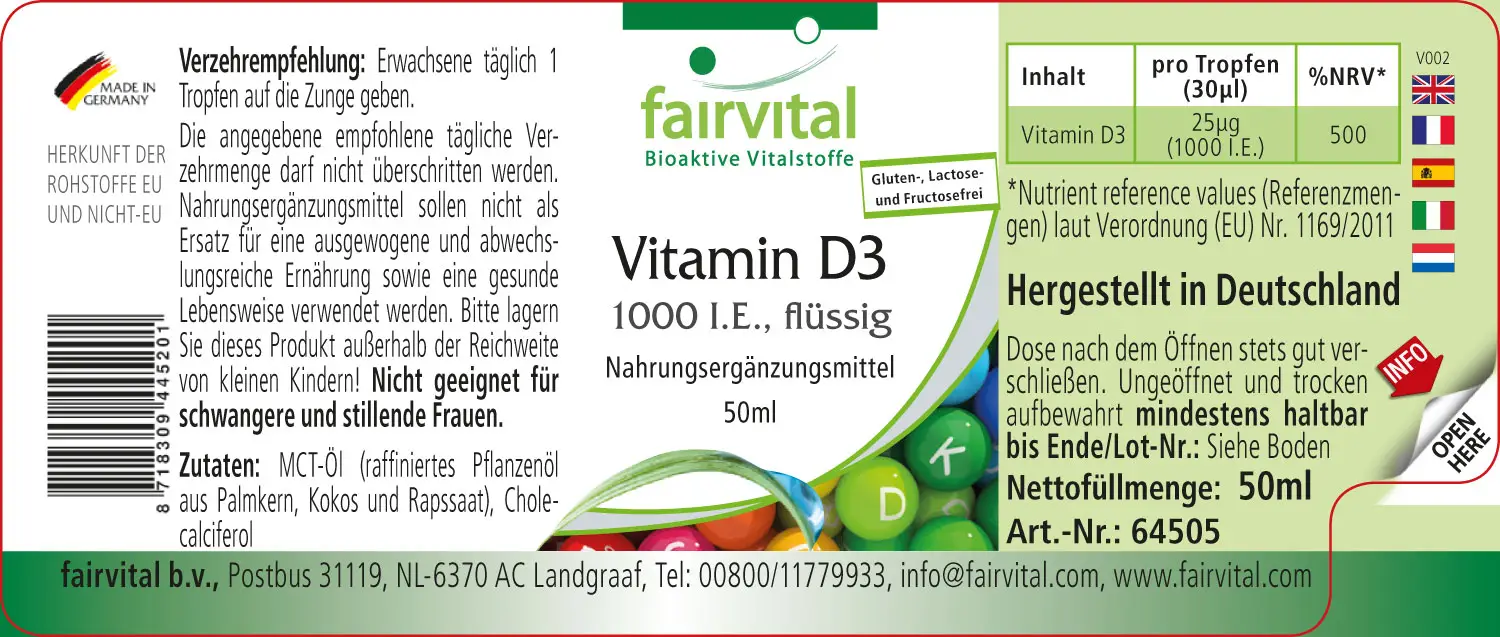 Vitamina D3 Liquida 50ml - 1000 U.I.  per goccia