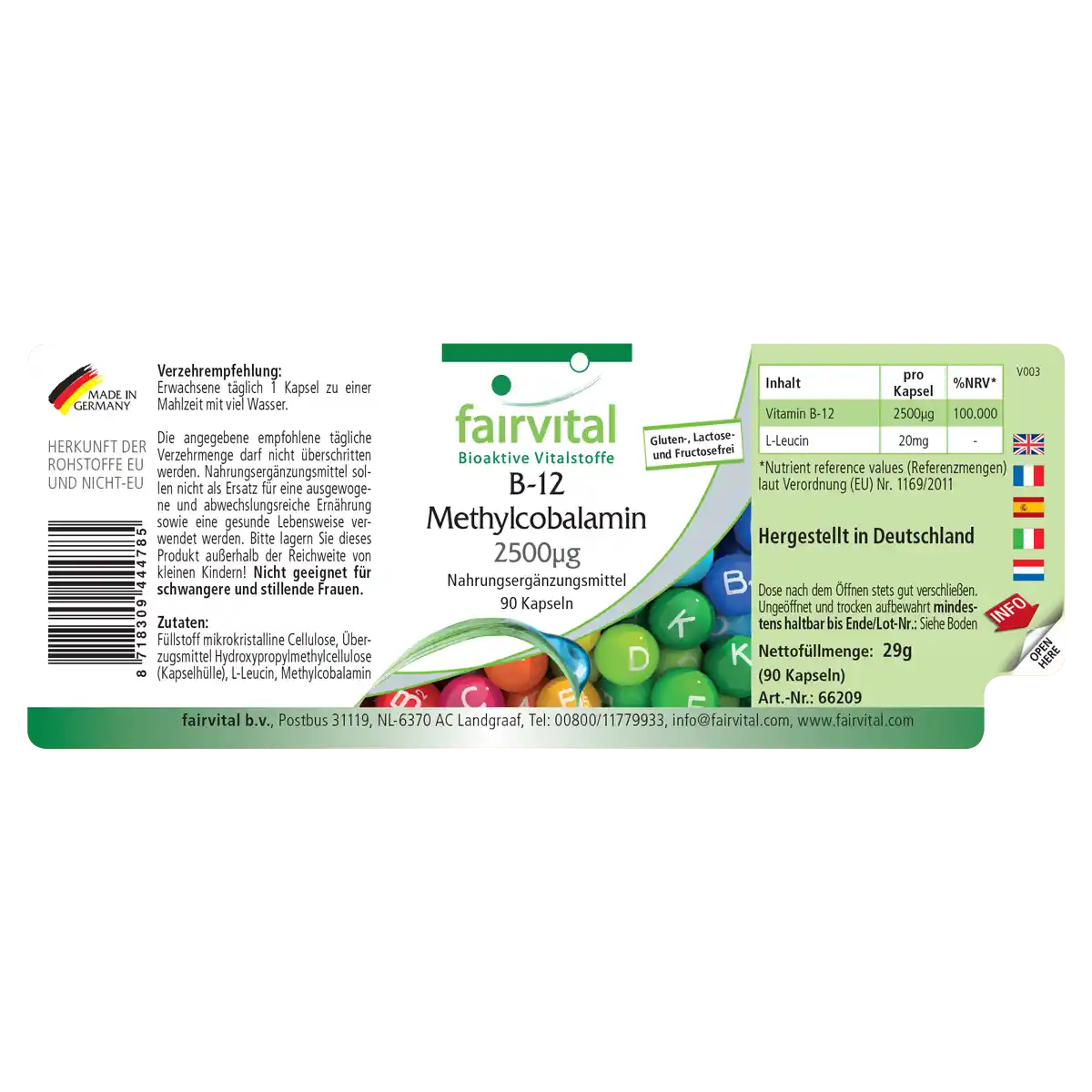 B-12 Methylcobalamin 2500µg - 90 Kapseln - mit Vitamin B12 für Immunsystem, gegen Müdigkeit - Vegan | Fairvital B-12 Methylcobalamin 2500µg - 90 Kapseln - mit Vitamin B12 für Immunsystem, gegen Müdigkeit - Vegan | Fairvital