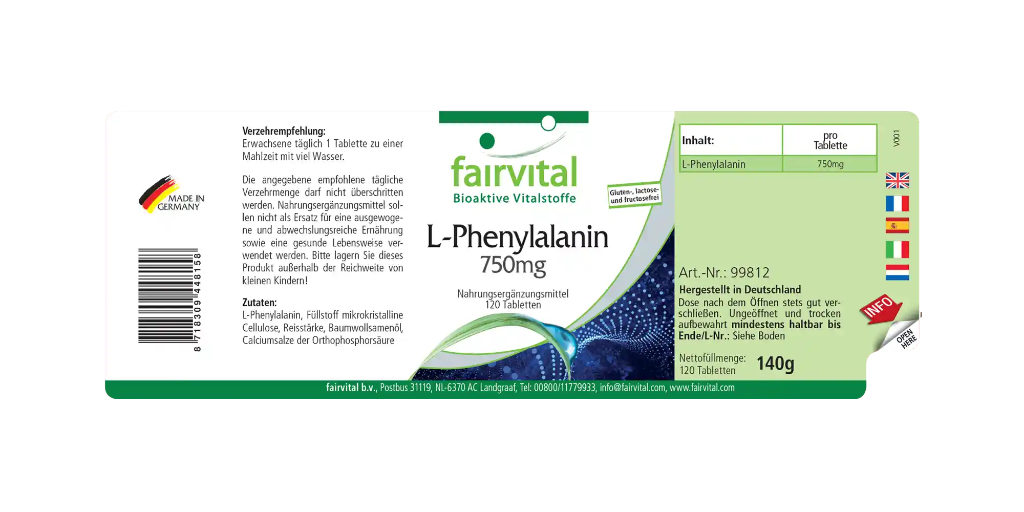 L-Fenilalanina 750 mg - 120 comprimidos