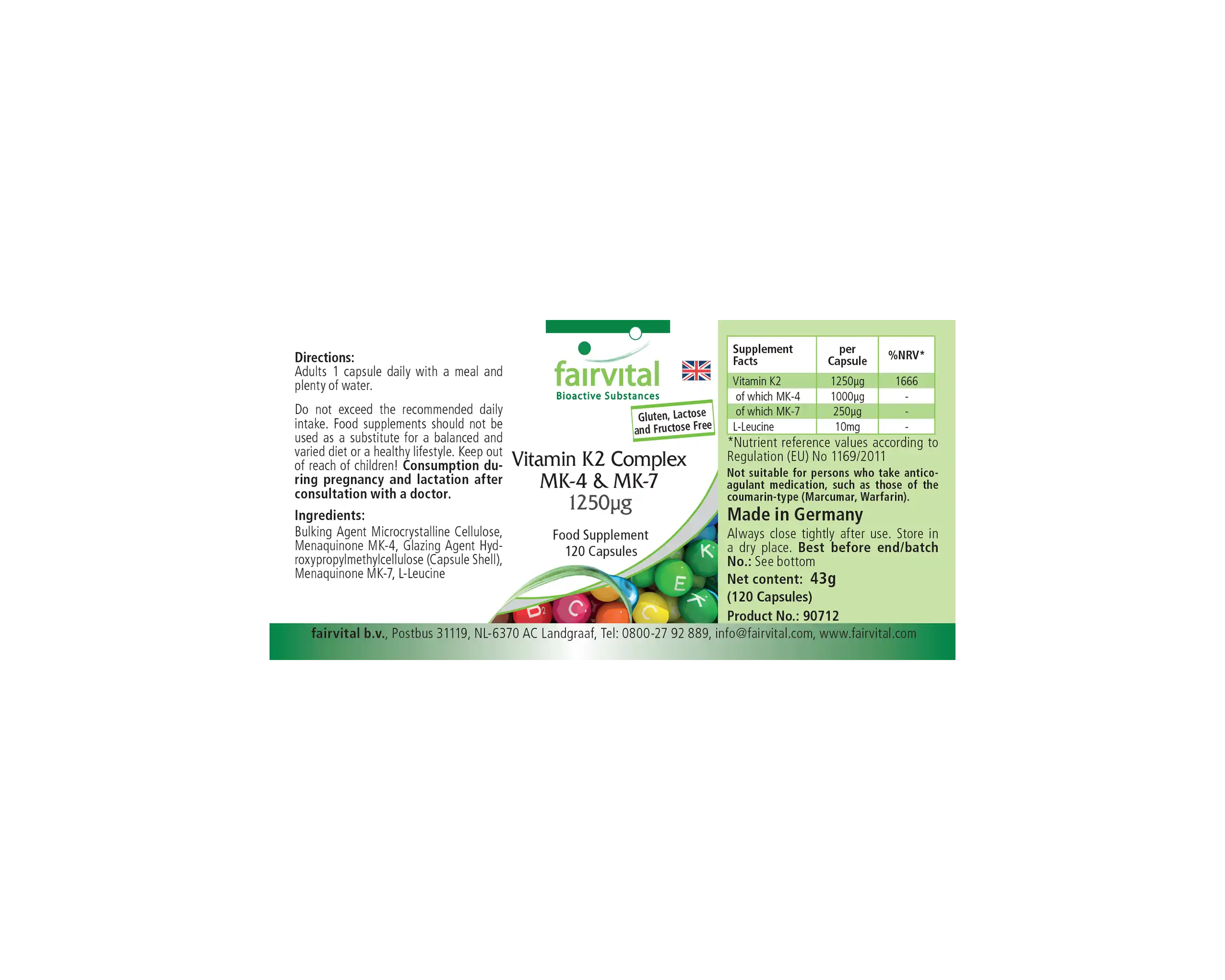 Vitamin K2 Complex MK-4 & MK-7 1250µg - 120 Capsules