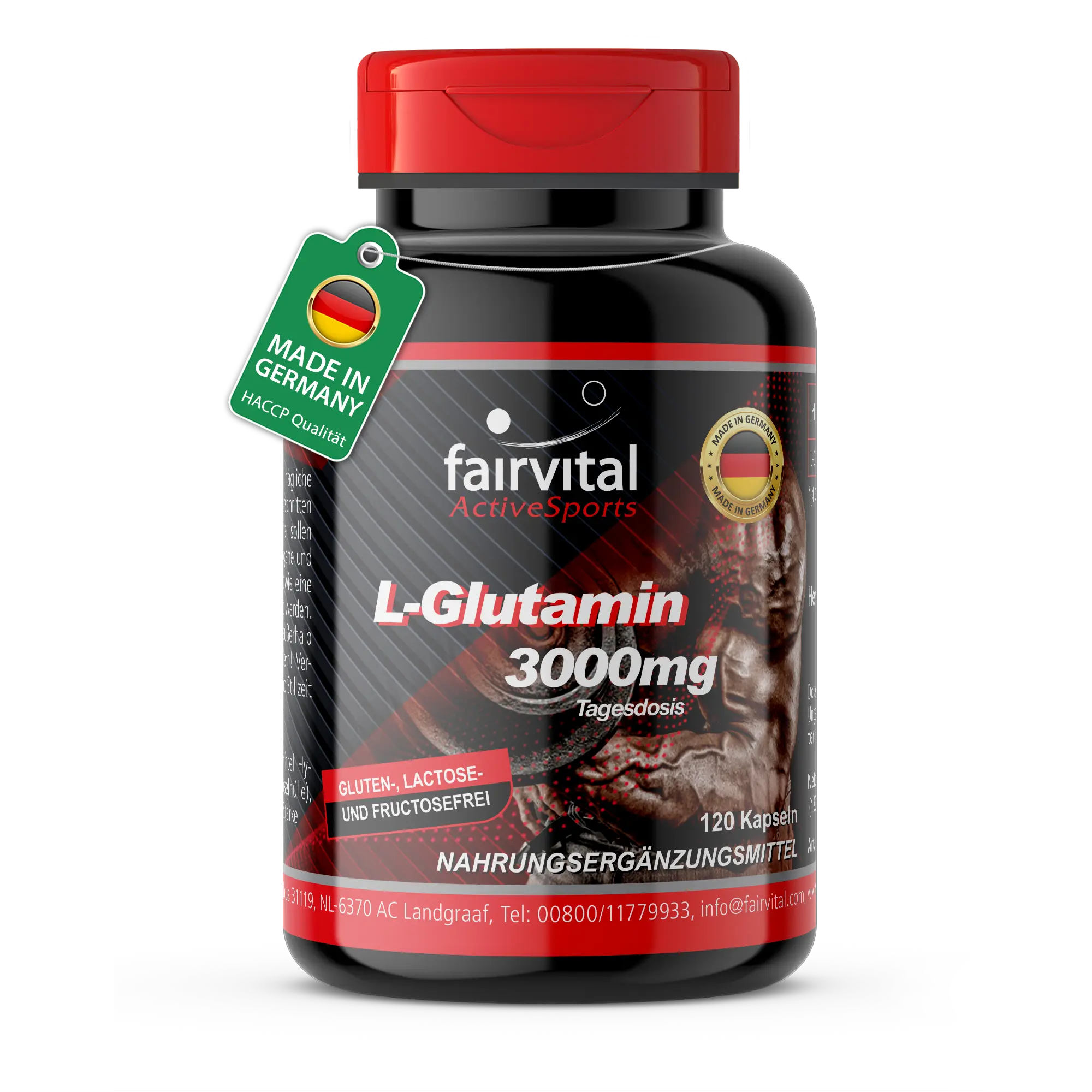 L-Glutamin 3000mg - 120 Kapseln - hochdosiert - vegan - freie Form der Aminosäure | Fairvital