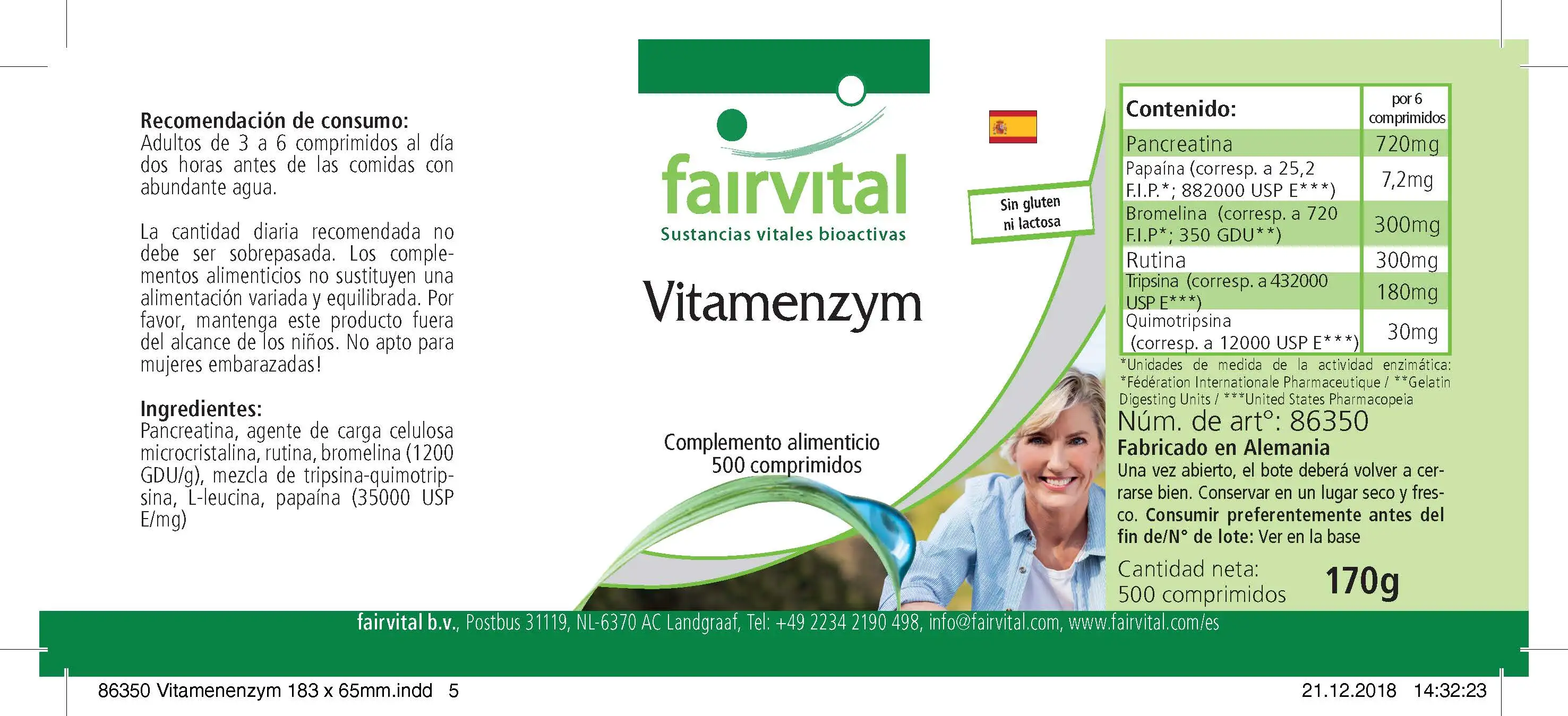 Vitamenzym - 500 Tabletten - mit Pankreatin, Papain, Bromelain, Rutin, Trypsin uvm. | Fairvital Vitamenzym - 500 Tabletten - mit Pankreatin, Papain, Bromelain, Rutin, Trypsin uvm. | Fairvital