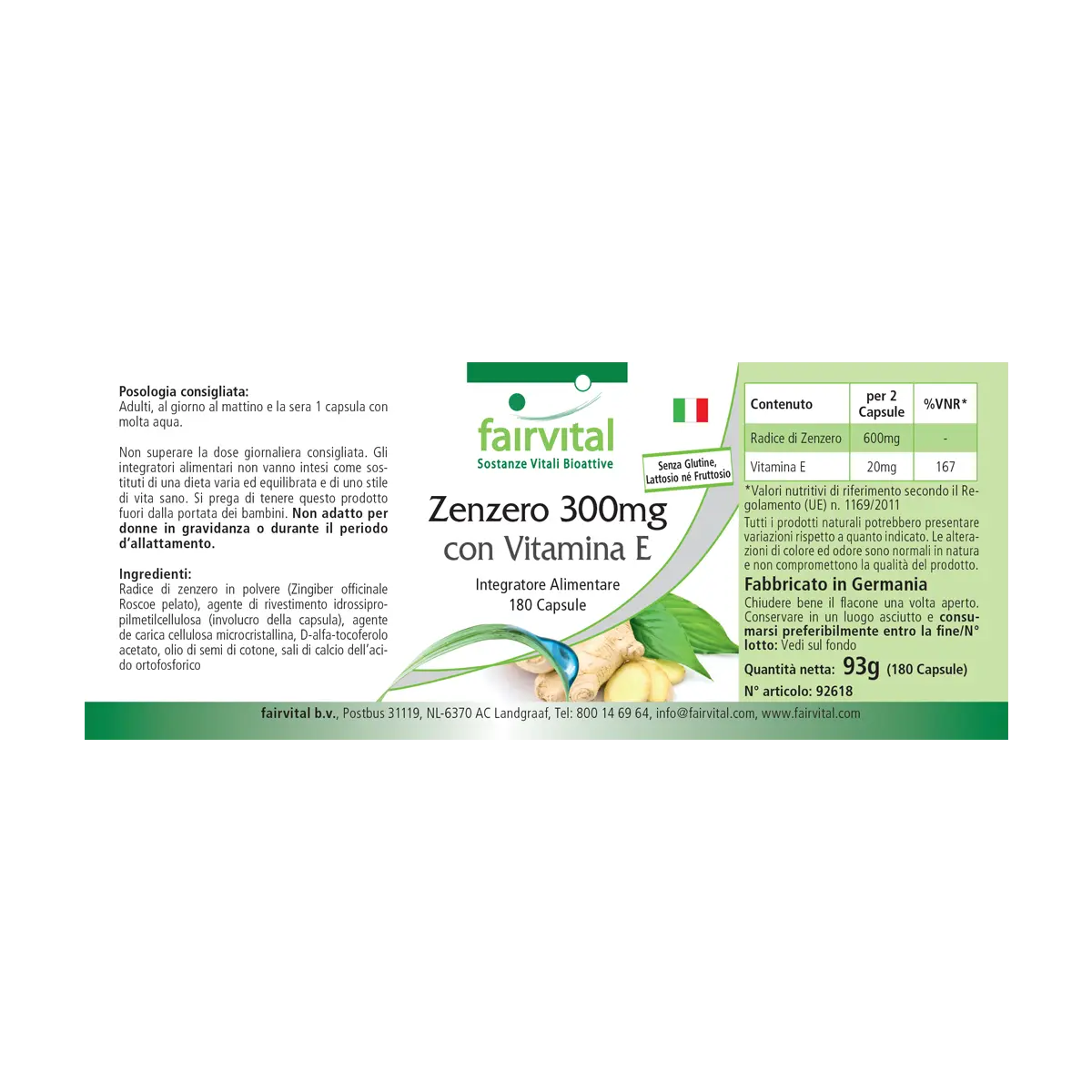 Zenzero 300mg con Vitamina E – 180 Capsule Zenzero 300mg con Vitamina E – 180 Capsule