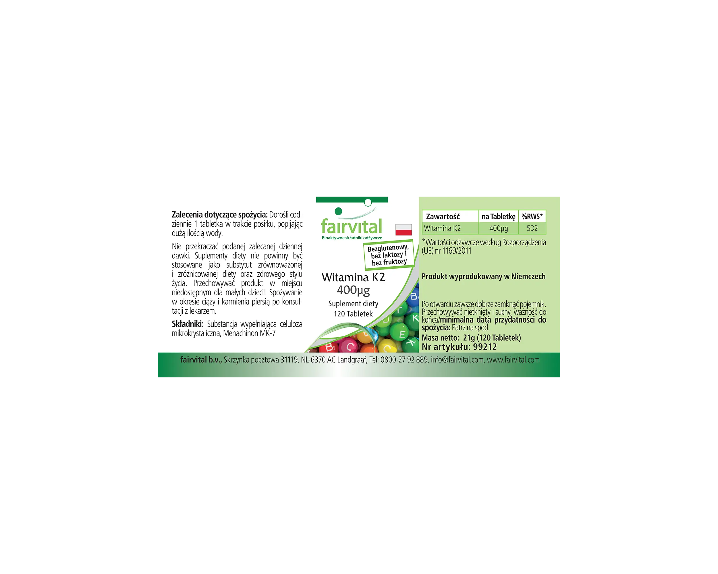 Vitamin K2 400μg - 120 Tabletten - für Knochen und Blutgerinnung - hochdosiert und vegan | Fairvital