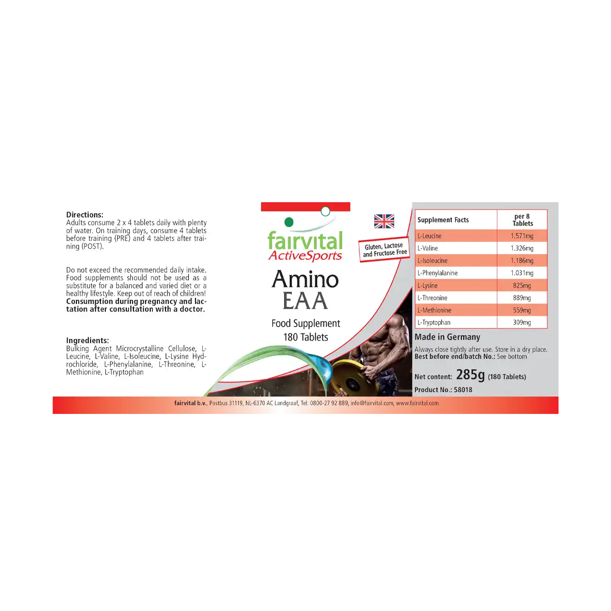 Amino EAA - 180 Tabletten - Mehr als 7500mg essenzielle Aminosäuren - Hochdosiert und Vegan | Fairvital Amino EAA - 180 Tabletten - Mehr als 7500mg essenzielle Aminosäuren - Hochdosiert und Vegan | Fairvital