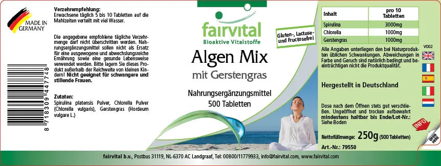 Algae mix with barley grass - 500 tablets