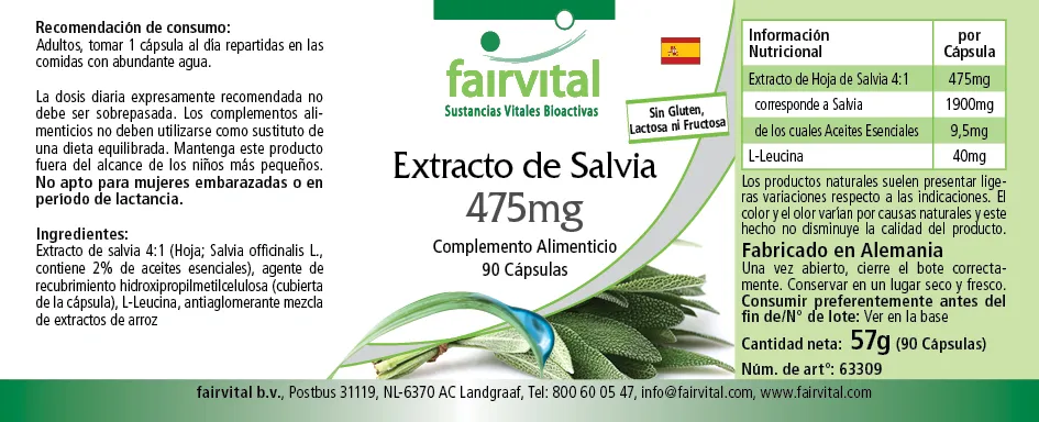 Extracto de salvia 475mg - 90 Cápsulas Extracto de salvia 475mg - 90 Cápsulas