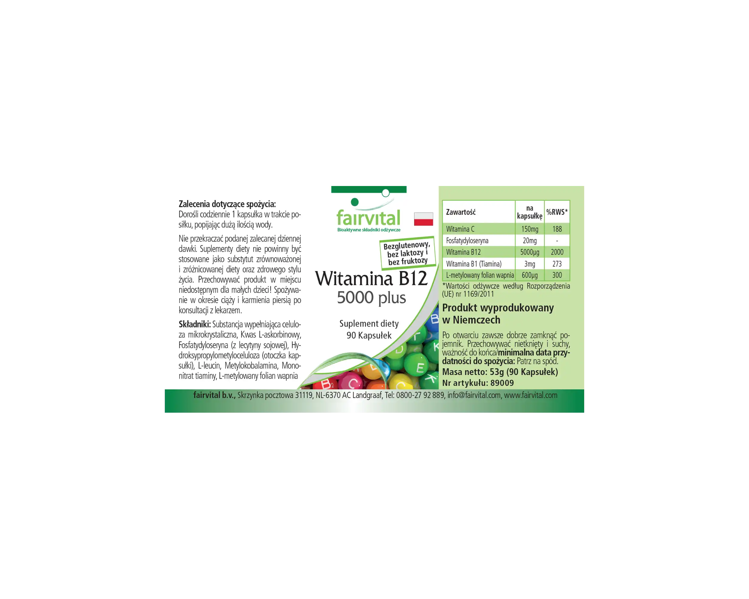 Vitamin B12 5000 plus - 90 Kapseln - Hochdosiert | Fairvital