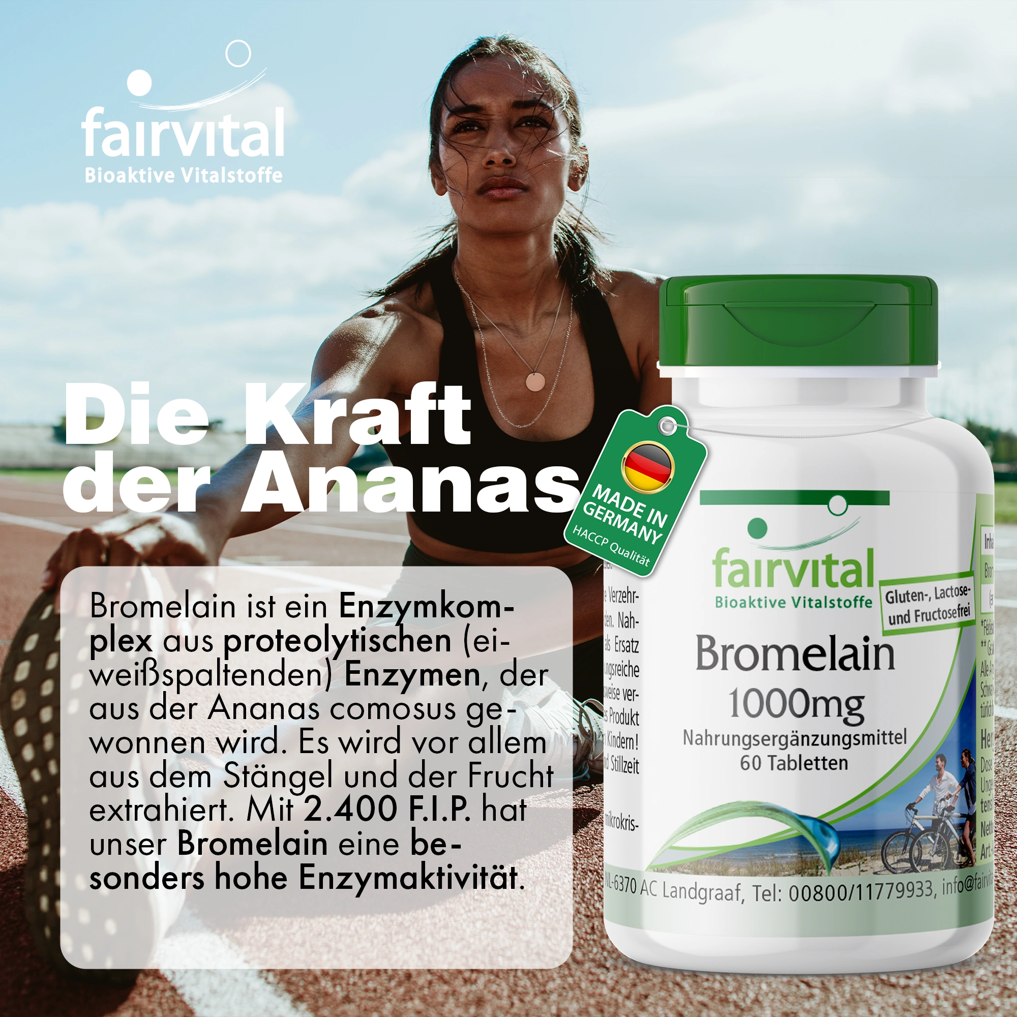 Bromélaïne 1000 mg - 60 comprimés - 1200 F.I.P. - enzyme d’ananas - végan | Fairvital