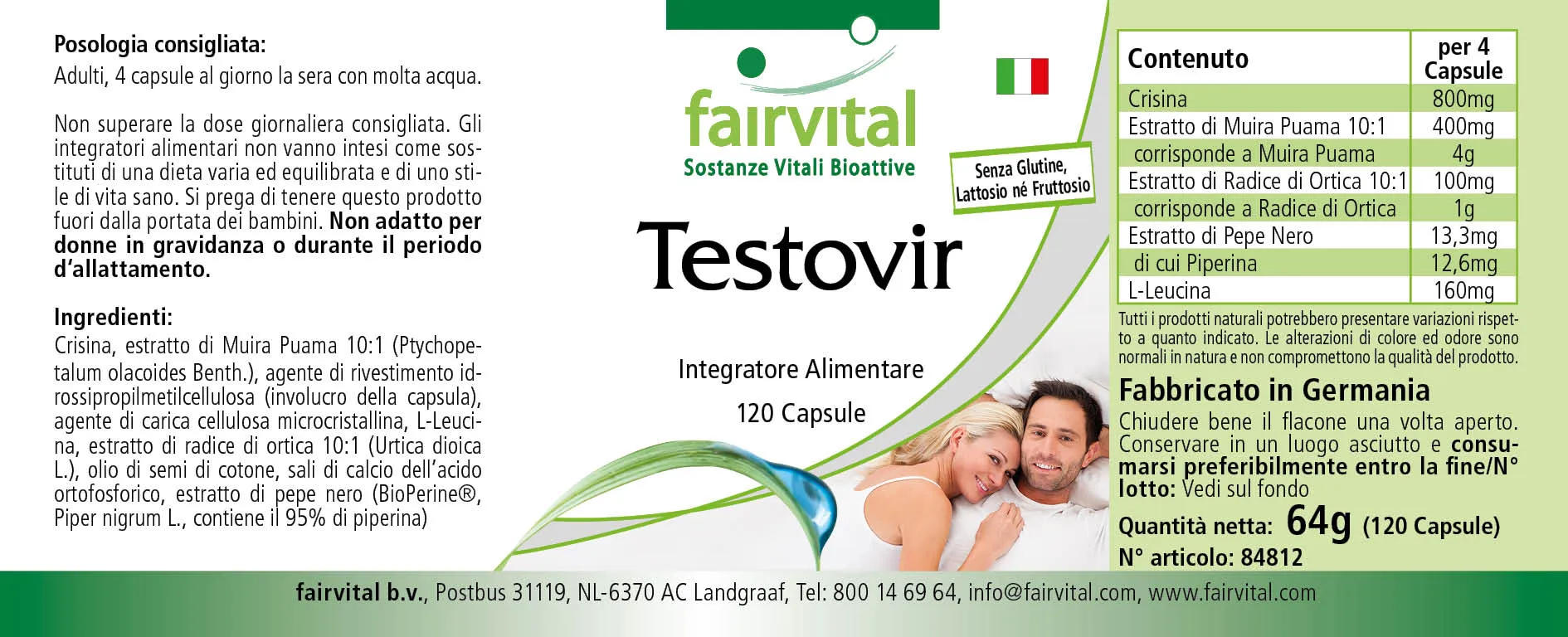 Testovir - 120 Kapseln - mit Muira Puama, Chrysin & Bioperin - Hochdosiert und Vegan | Fairvital Testovir - 120 Kapseln - mit Muira Puama, Chrysin & Bioperin - Hochdosiert und Vegan | Fairvital