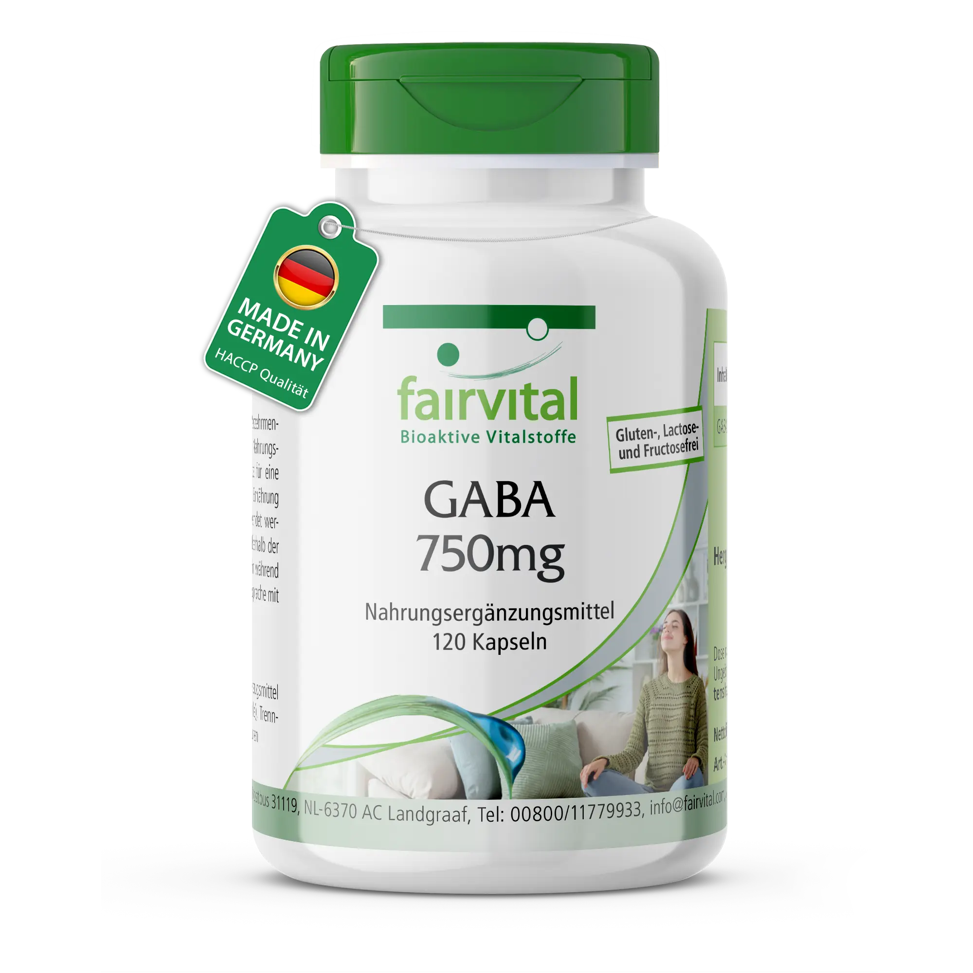 GABA 750mg - 120 Kapseln - Gamma-Aminobuttersäure - hochdosiert und vegan | Fairvital