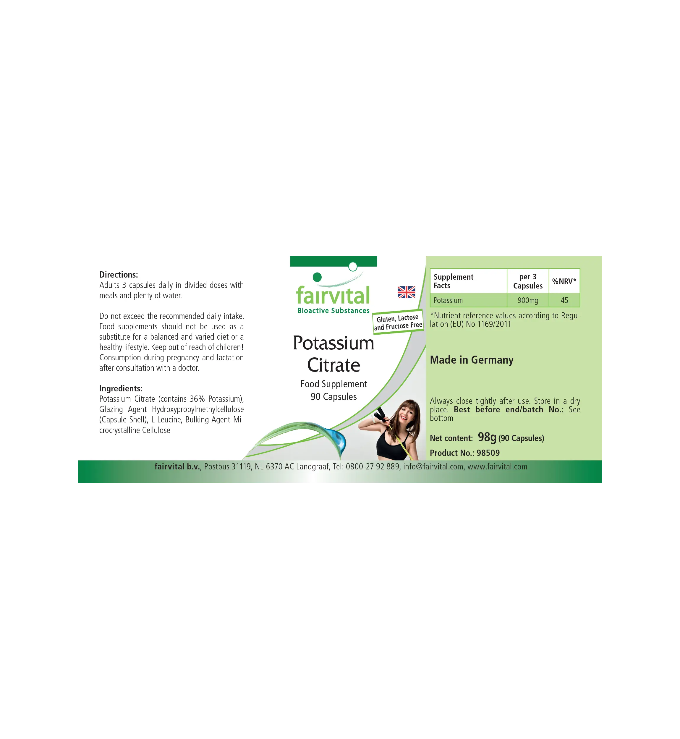 Citrate de potassium 900 mg - 90 gélules - pour le système nerveux, la fonction musculaire et la pression artérielle - vegan | Fairvital