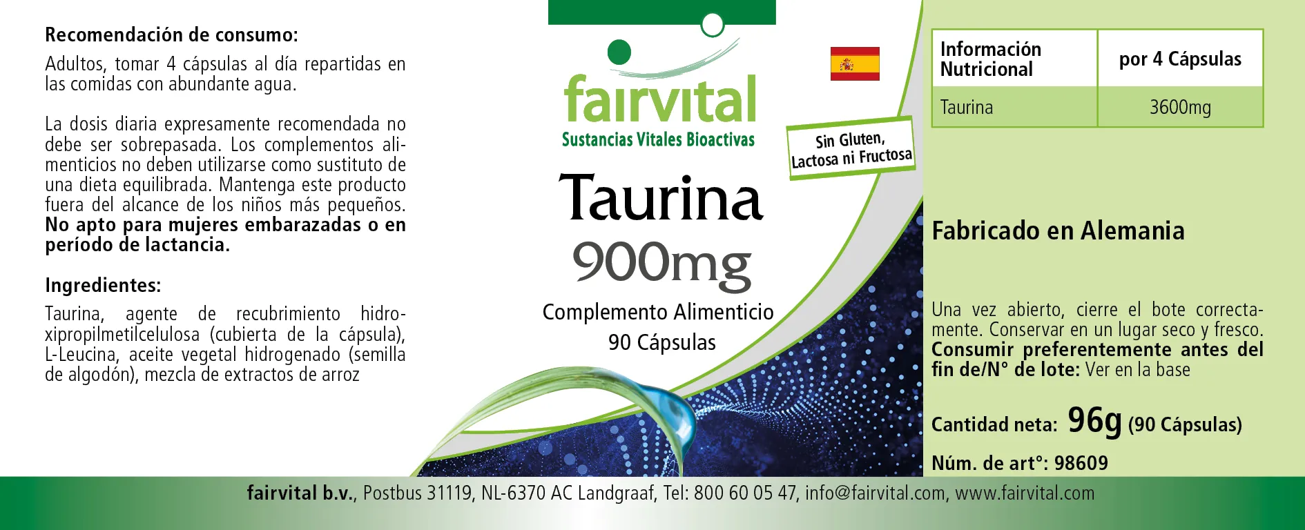 Taurin 900mg - 90 Kapseln - Hochdosiert- Vegan | Fairvital Taurin 900mg - 90 Kapseln - Hochdosiert- Vegan | Fairvital
