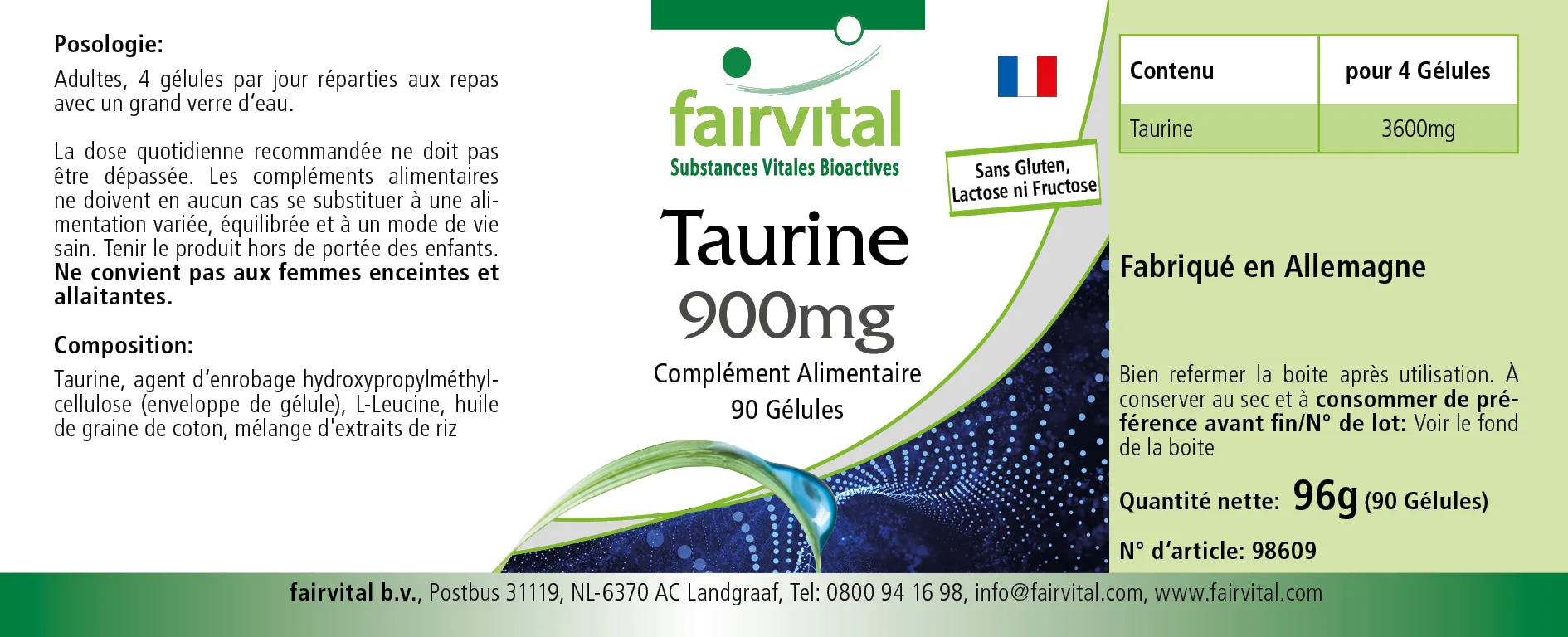 Taurin 900mg - 90 Kapseln - Hochdosiert- Vegan | Fairvital Taurin 900mg - 90 Kapseln - Hochdosiert- Vegan | Fairvital