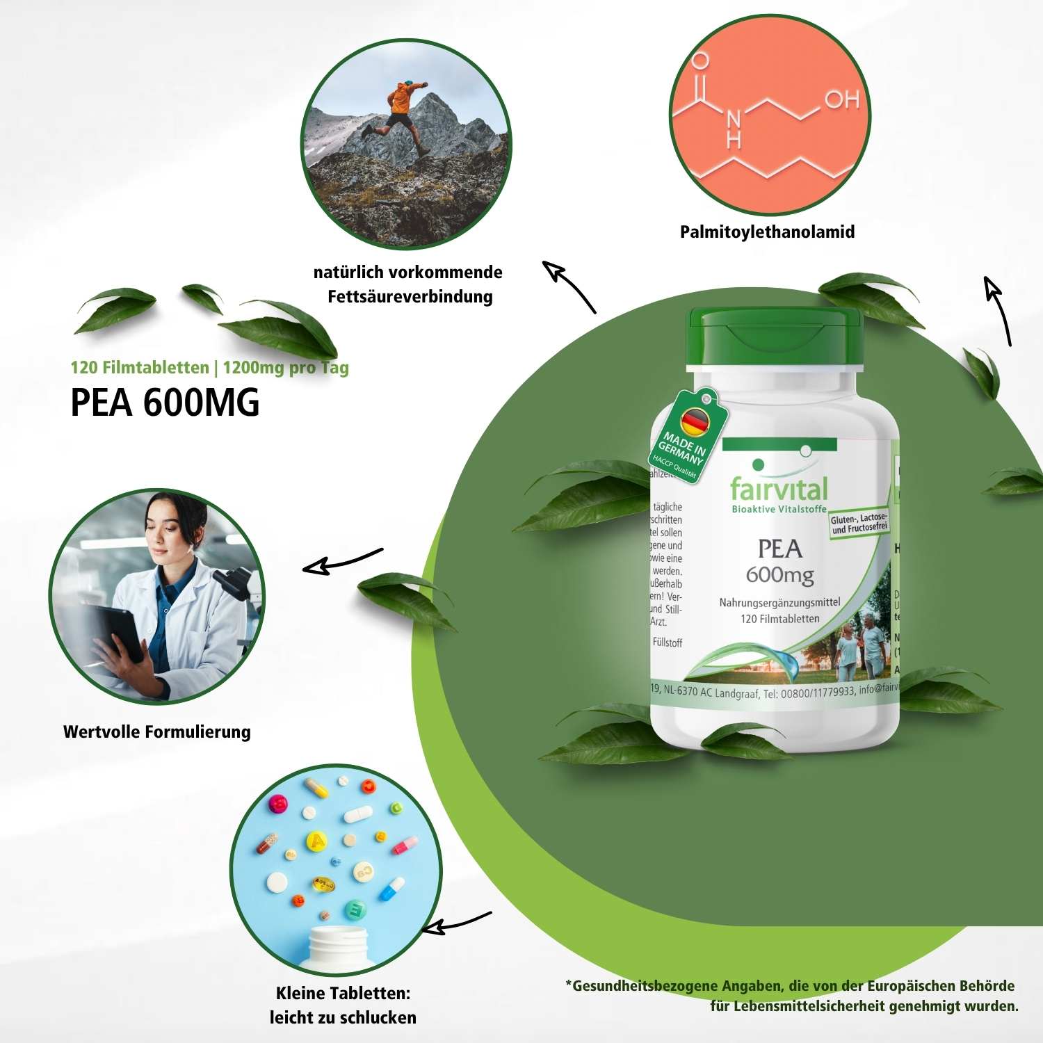 PEA 600mg - 120 comprimés pelliculés - végan | Fairvital