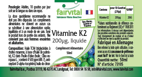 Vitamin K2 liquid 200µg per 10 drops - 50ml Vitamin K2 liquid 200µg per 10 drops - 50ml