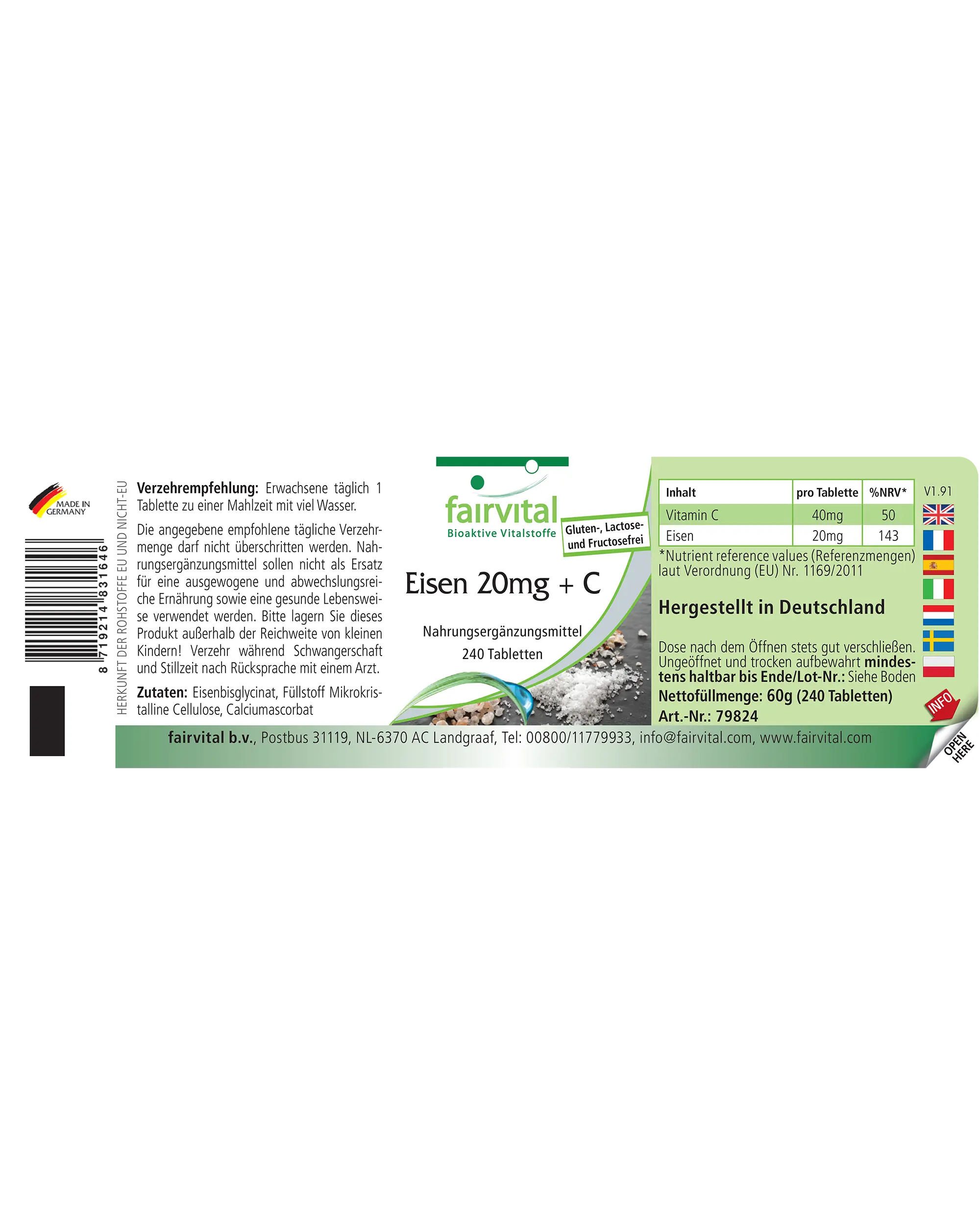 Eisen 20mg + C - 240 Tabletten - Schluckfreundlich - Für Energie, Immunsystem uvm. - Vegan | Fairvital