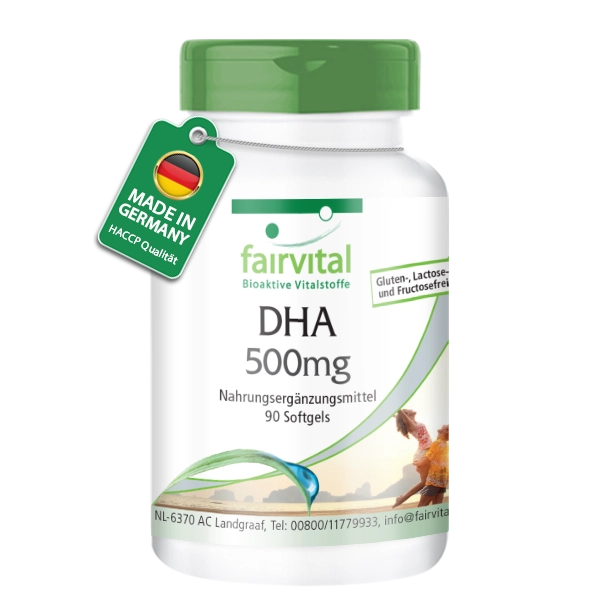 DHA 500mg - 90 Softgels  - mit Vitamin E - für Herz, Blutdruck, Zellschutz uvm. - Hochdosiert | Fairvital