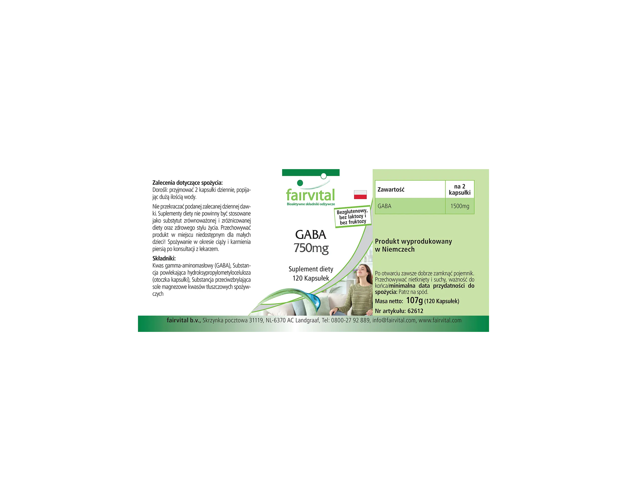 GABA 750mg - 120 Kapseln - Gamma-Aminobuttersäure - hochdosiert und vegan | Fairvital
