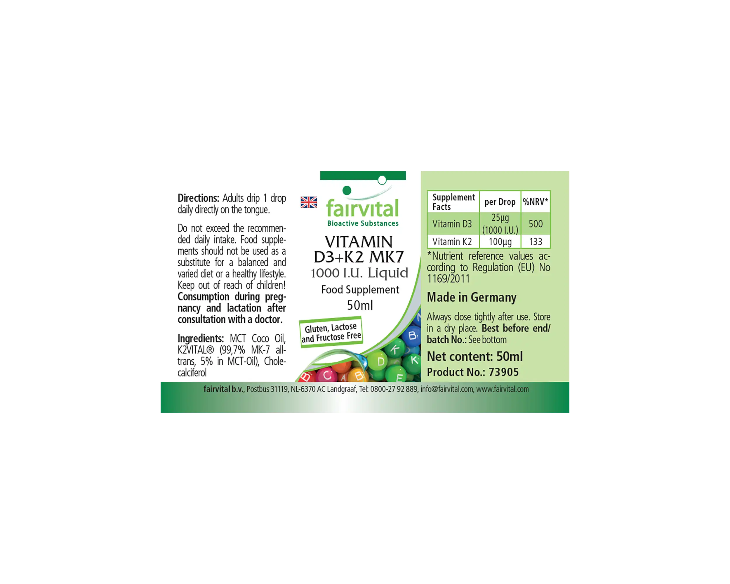 Vitamina D3 + K2 MK7 - 1000 I.E. + 100 μg (50 ml)