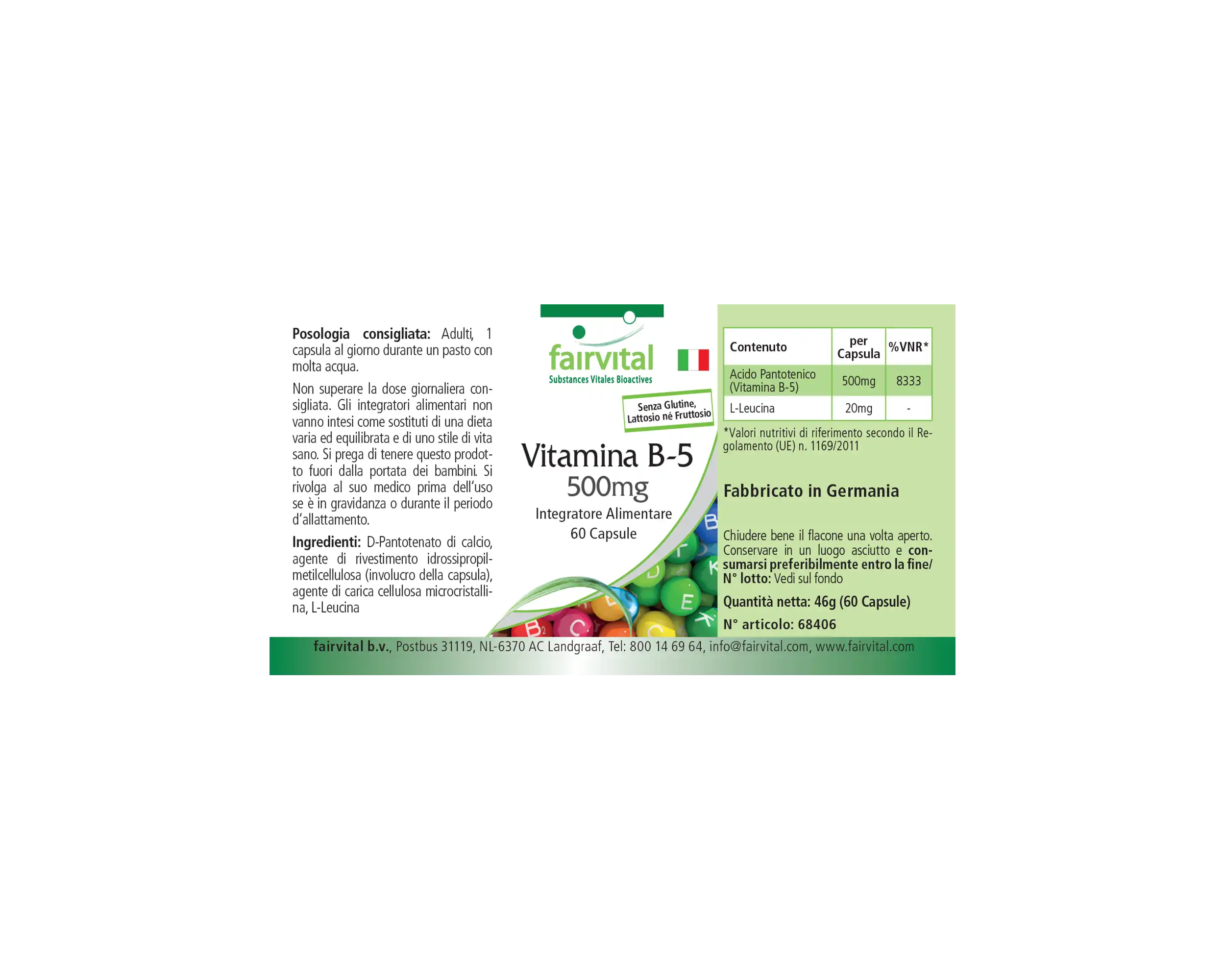 Vitamin B5 500mg - 60 Capsules