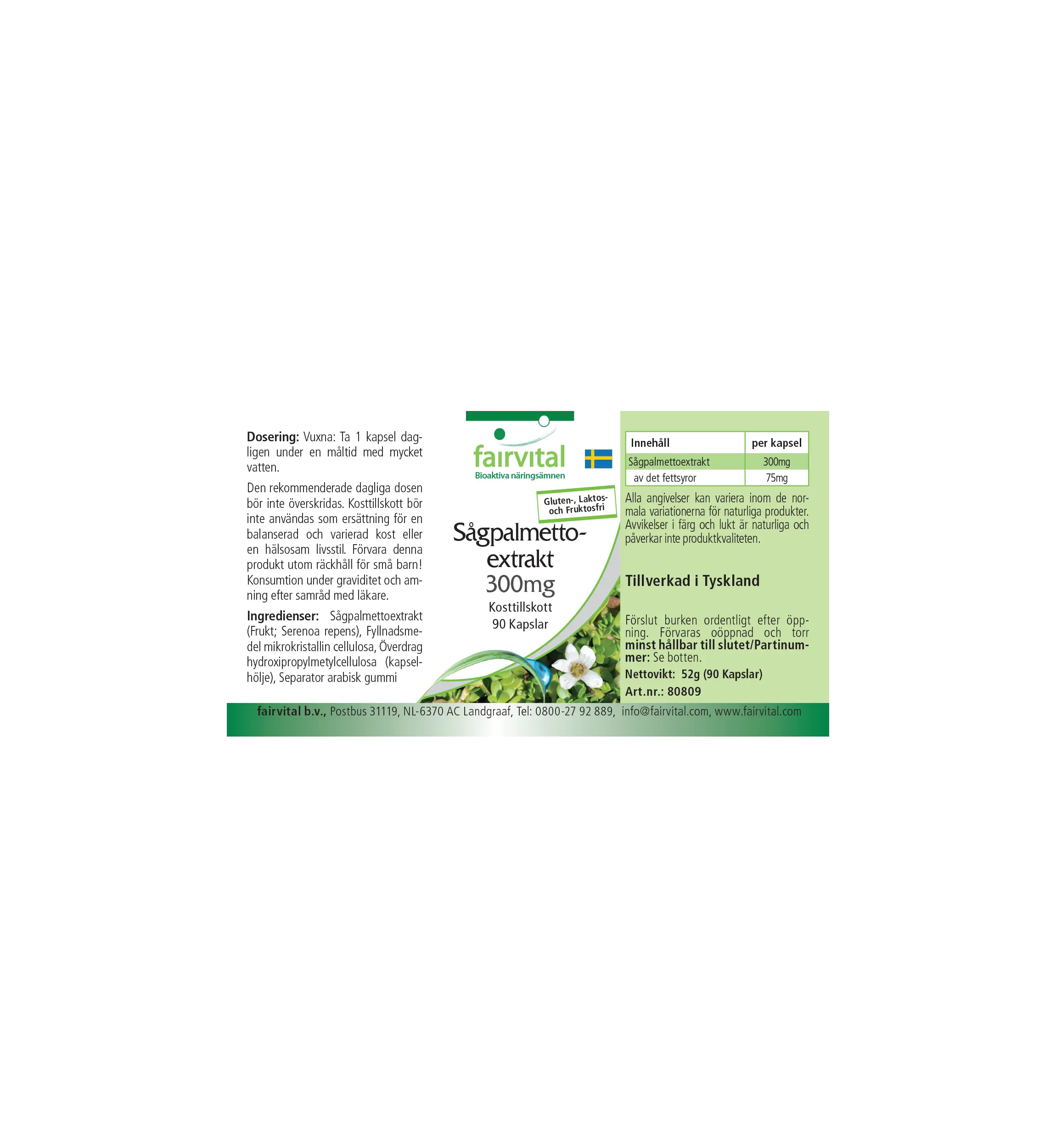 Saw Palmetto Extract 300 mg - 90 capsules - easy to swallow - with beta-sitosterol - vegan | Fairvital