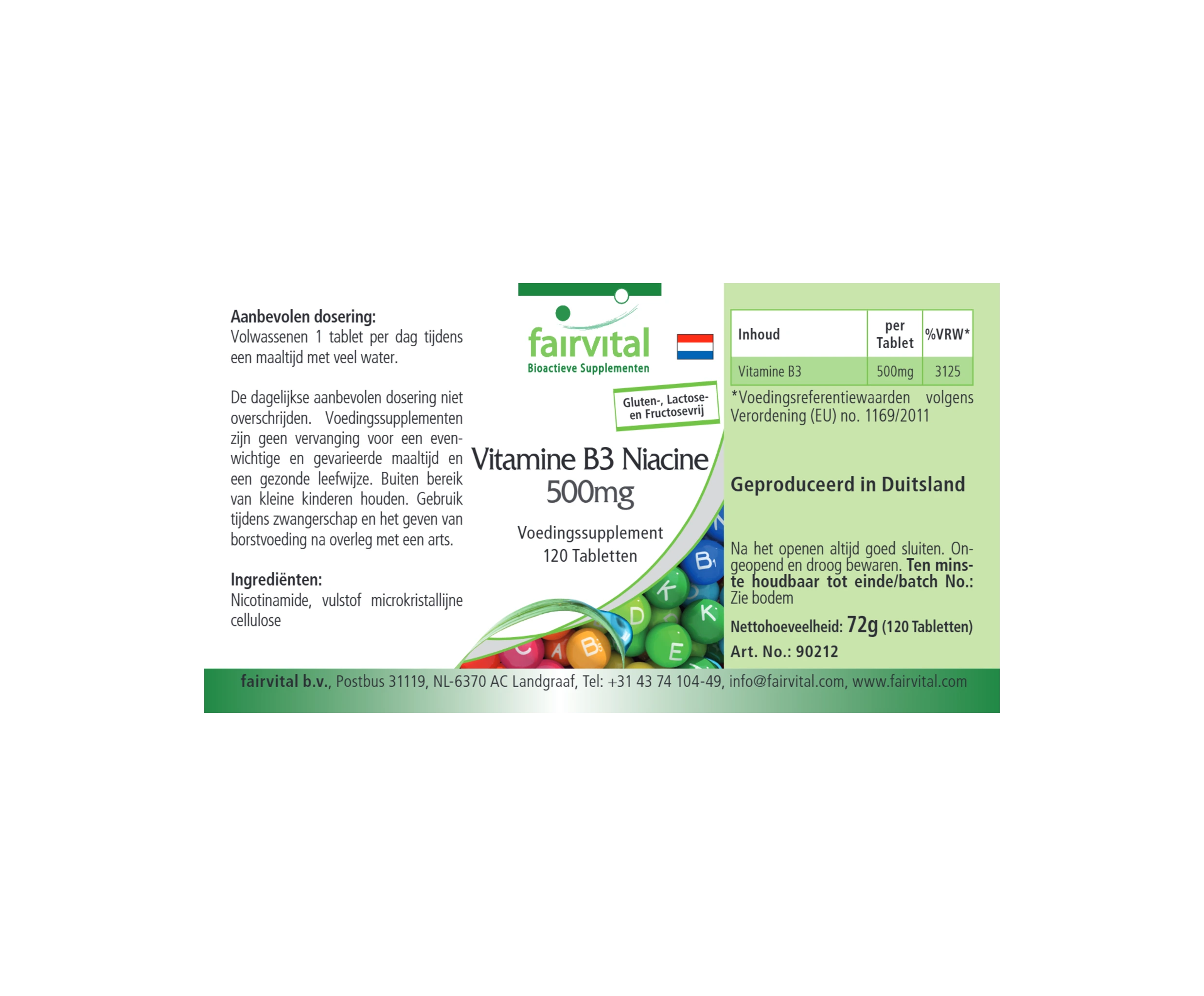 Vitamin B3 Niacin 500mg - 120 Tabletten - für Energie, Nervensystem uvm. - hochdosiert und vegan | Fairvital
