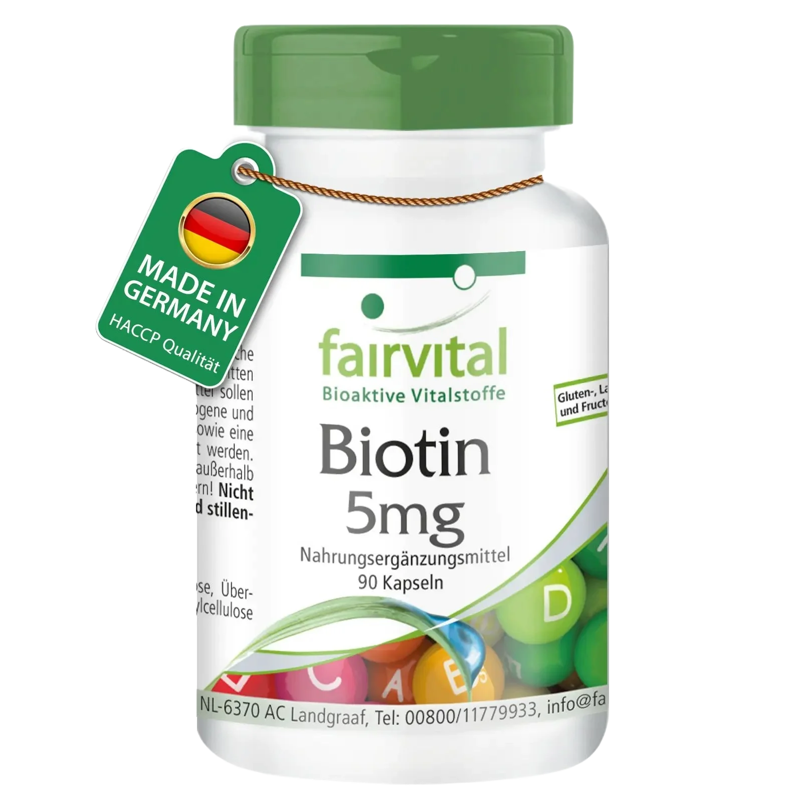 Biotin 5mg - 90 Kapseln - mit 5000mcg Vitamin B7 pro Kapsel - für Haare, Haut, und Nervensystem - Vegan | Fairvital Biotin 5mg - 90 Kapseln - mit 5000mcg Vitamin B7 pro Kapsel - für Haare, Haut, und Nervensystem - Vegan | Fairvital