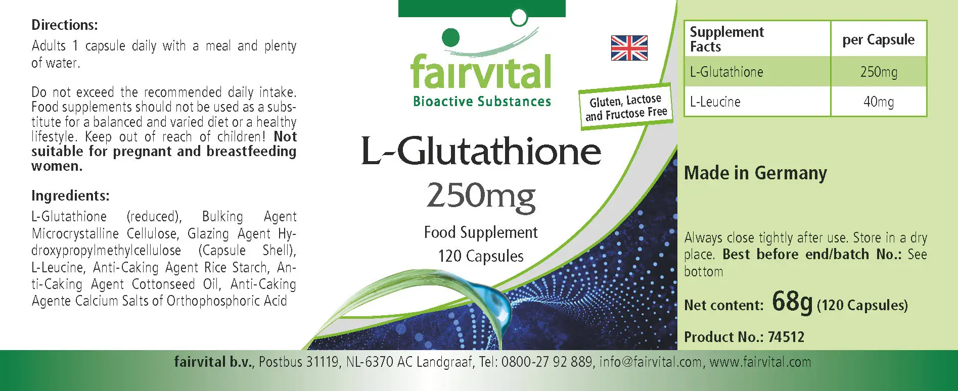 L-Glutathion 250mg - 120 Kapseln - Vegan | Fairvital L-Glutathion 250mg - 120 Kapseln - Vegan | Fairvital