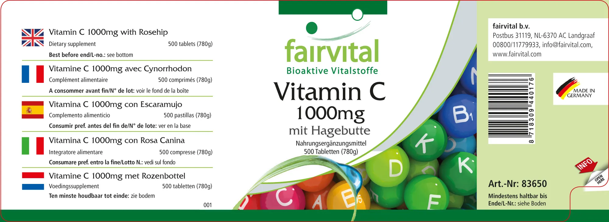 Vitamine C 1000mg avec cynorrhodon - 500 comprimés