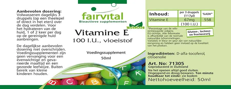 Huile de Vitamine E 100 U.I. par 3 gouttes - 50ml