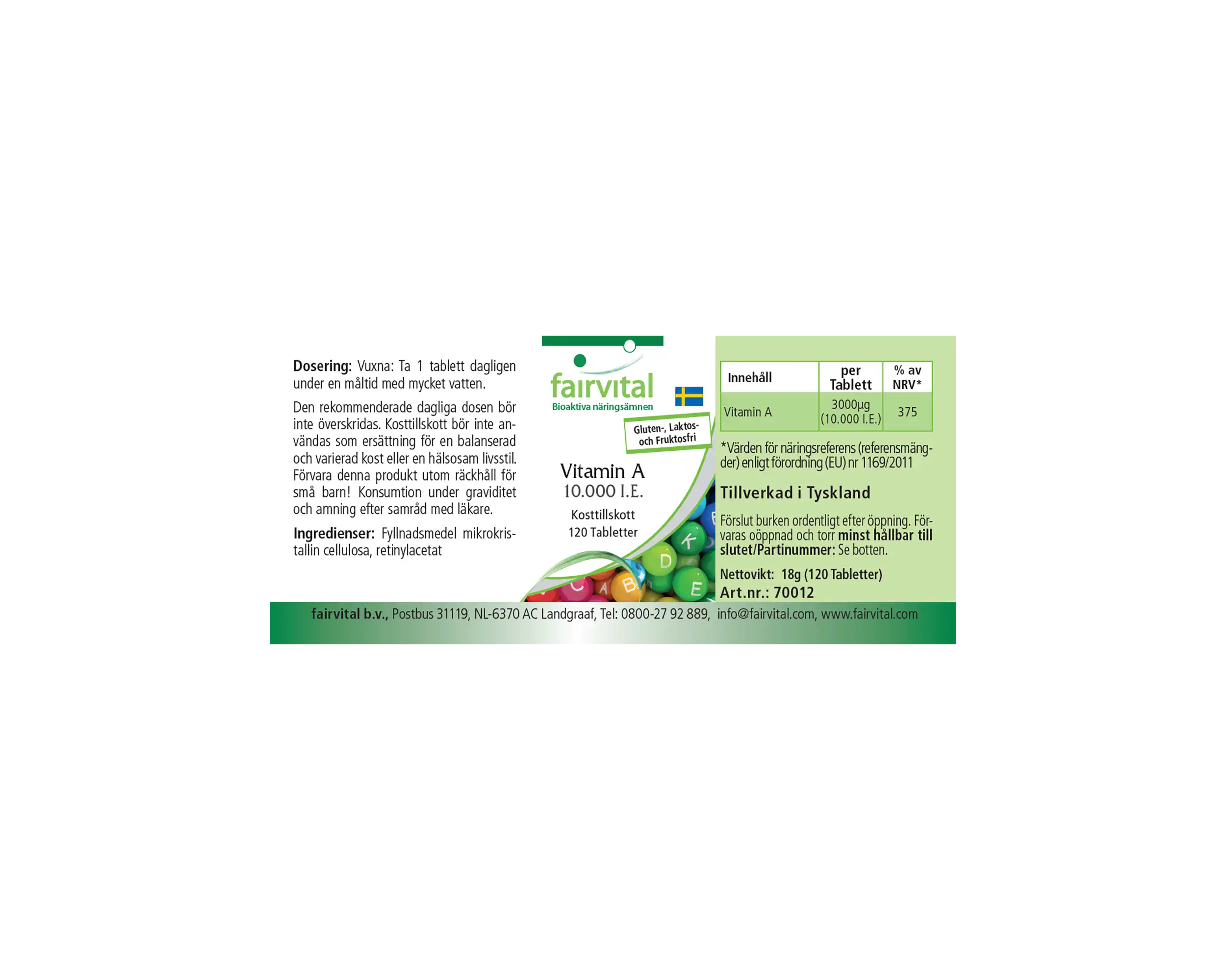 Vitamin A 10.000 I.E - 120 Tabletten - für Sehkraft, Immunsystem, Haut uvm. - Hochdosiert | Fairvital