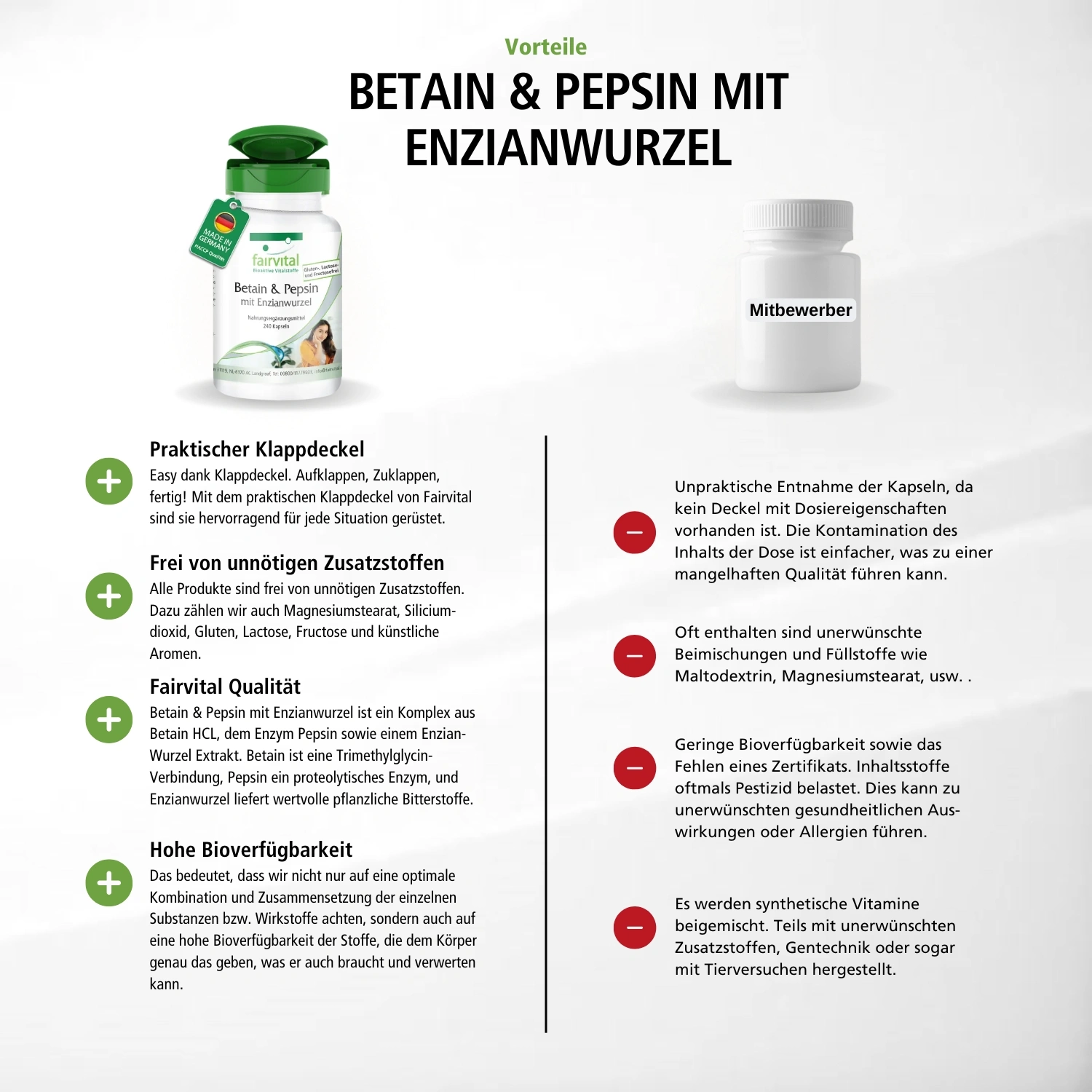 Betain & Pepsin mit Enzianwurzel - 240 Kapseln | Fairvital