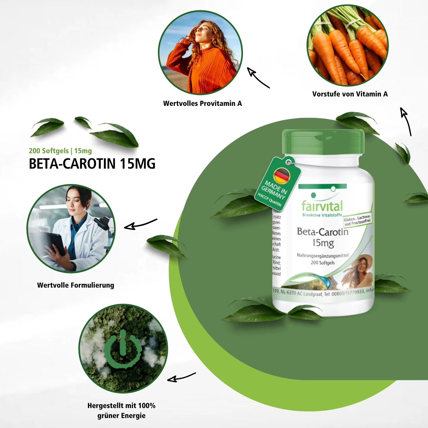 Beta-Carotin 15mg - 200 Softgels - hochdosiert | Fairvital