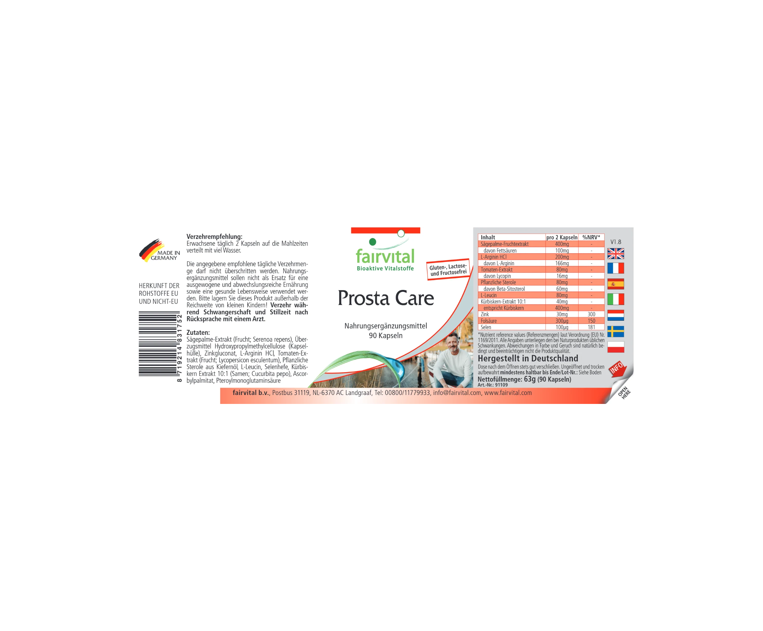 Prosta Care - 90 capsule - con zinco, selenio, licopene e molto altro - Ad alto dosaggio e vegano | Fairvital