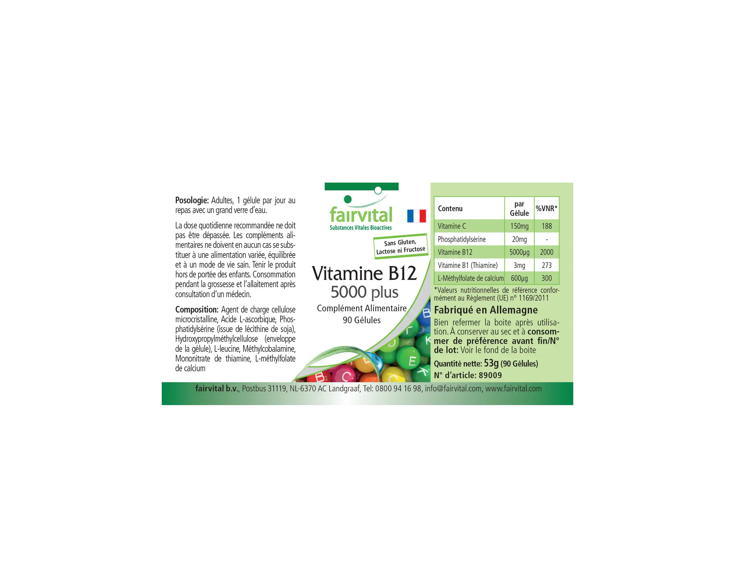 Vitamin B12 5000 plus - 90 Kapseln - Hochdosiert | Fairvital