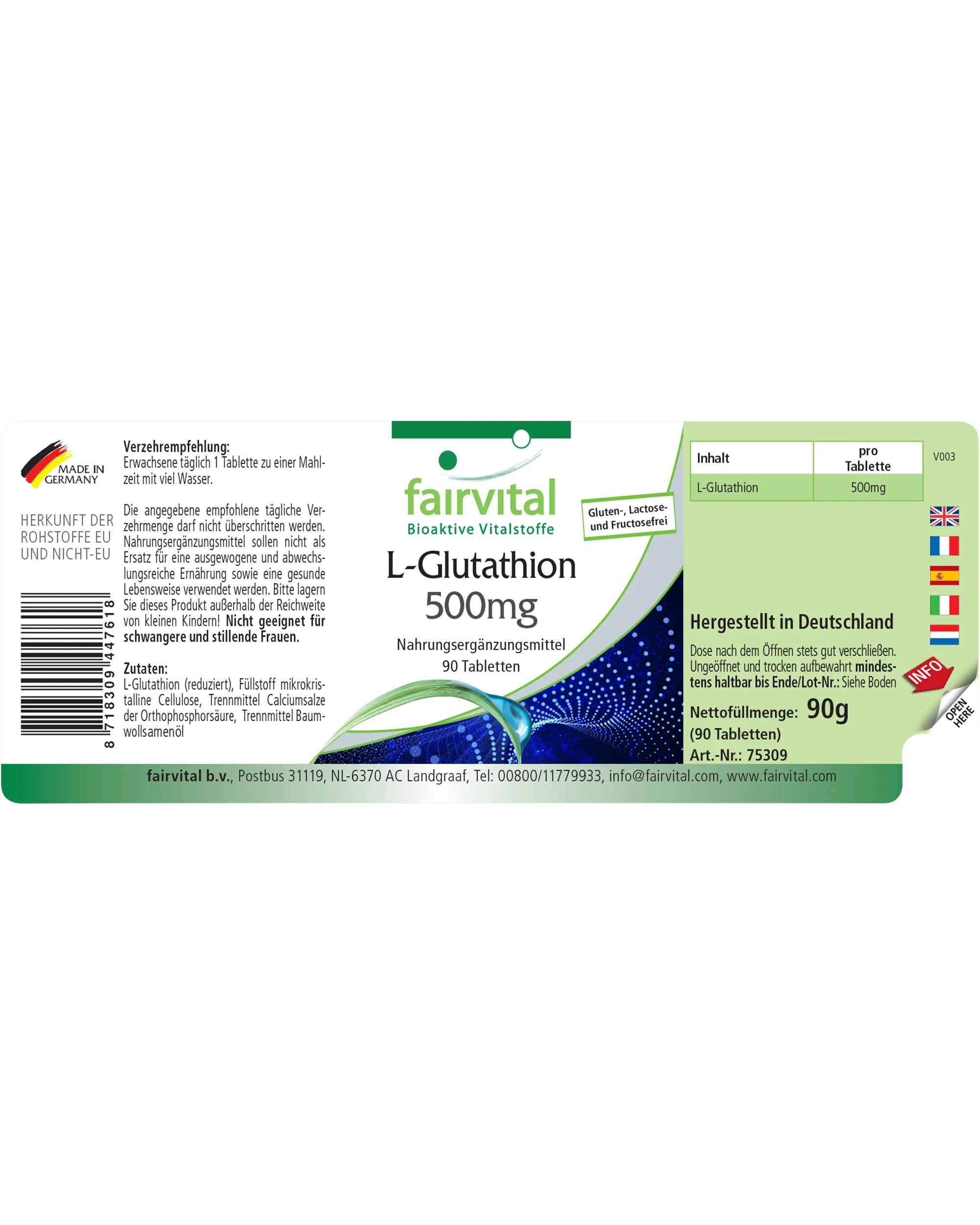 L-Glutathion 500mg - 90 Tabletten - Hochdosiert und Vegan | Fairvital