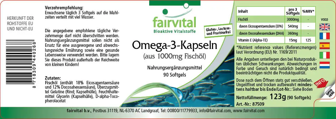 Capsules d'oméga-3 à partir de 1000mg d'huile de poisson - 90 softgels