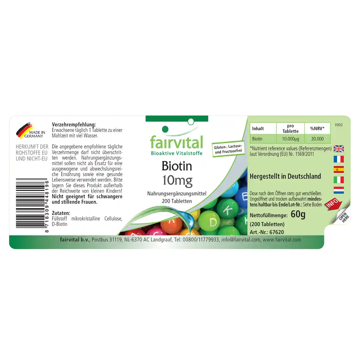 Biotin 10mg  - 200 Tabletten - mit 10000mcg Vitamin B7 pro Tablette -  für Haare, Haut, und Nervensystem - Hochdosiert und Vegan | Fairvital Biotin 10mg  - 200 Tabletten - mit 10000mcg Vitamin B7 pro Tablette -  für Haare, Haut, und Nervensystem - Hochdosiert und Vegan | Fairvital