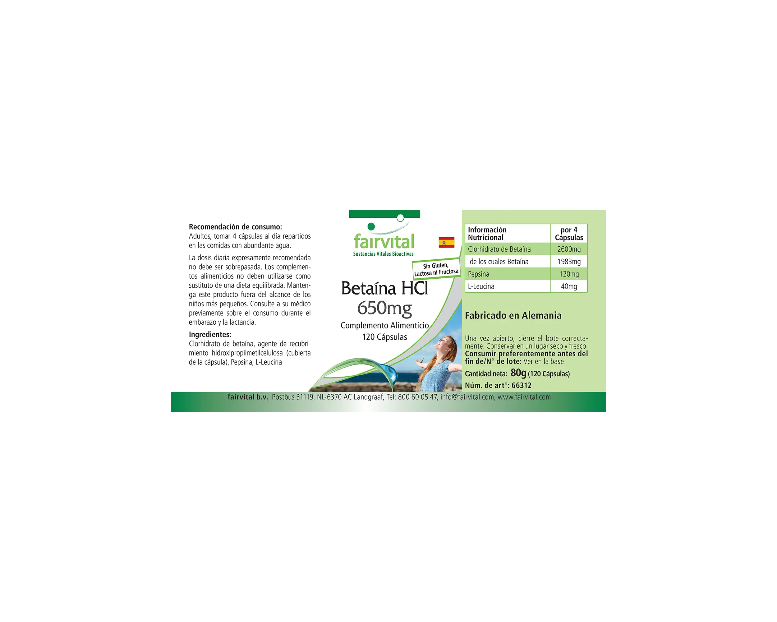Betain-HCl 650mg - 120 Kapseln - mit Pepsin | Fairvital
