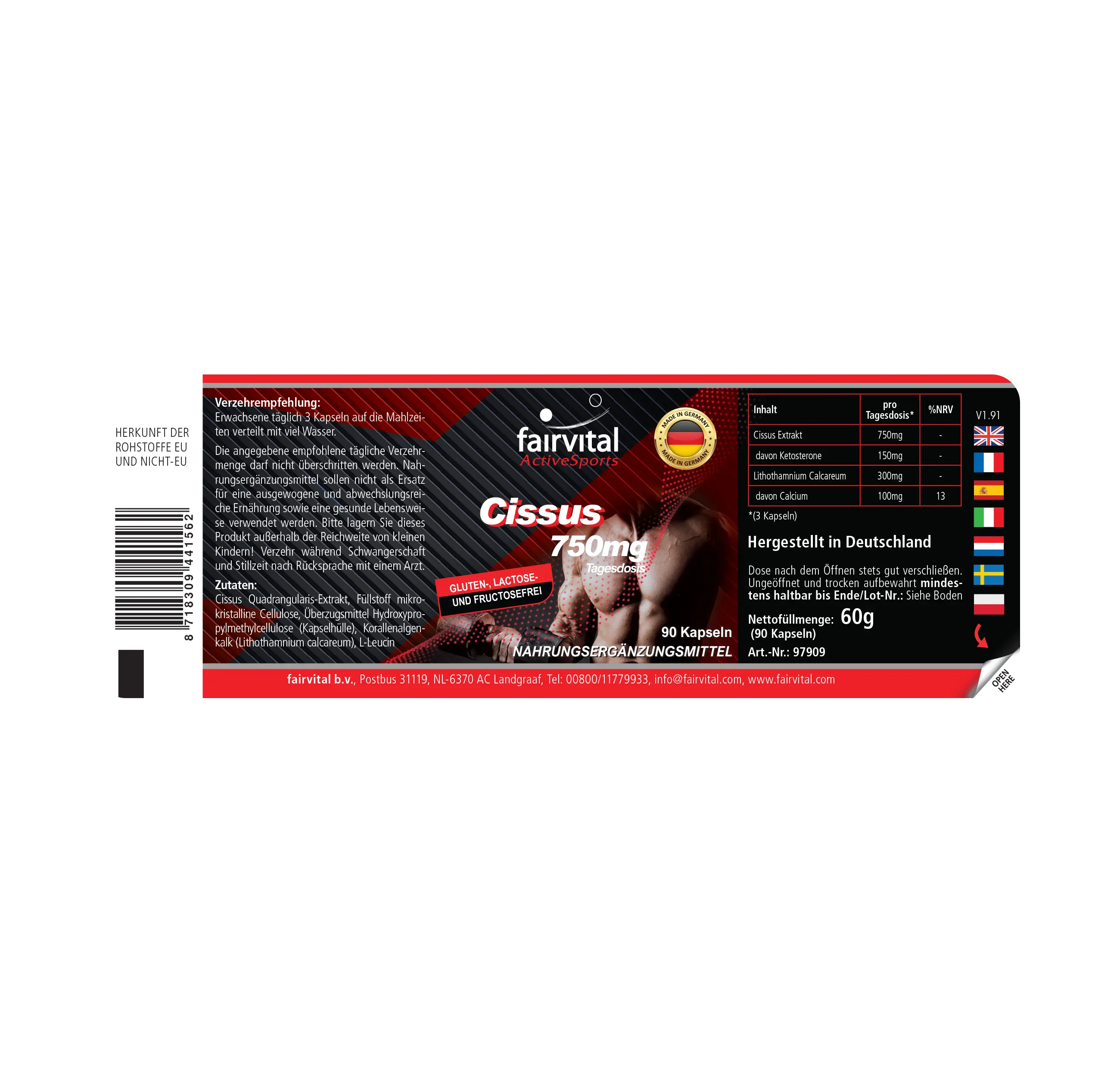Cissus 750 mg - 90 cápsulas - Cissus Quadrangularis - con calcio - vegano | Fairvital