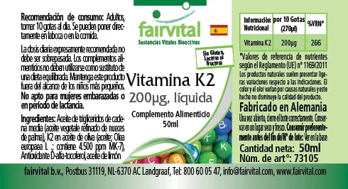 Vitamin K2 flüssig 200µg pro 10 Tropfen - 50ml