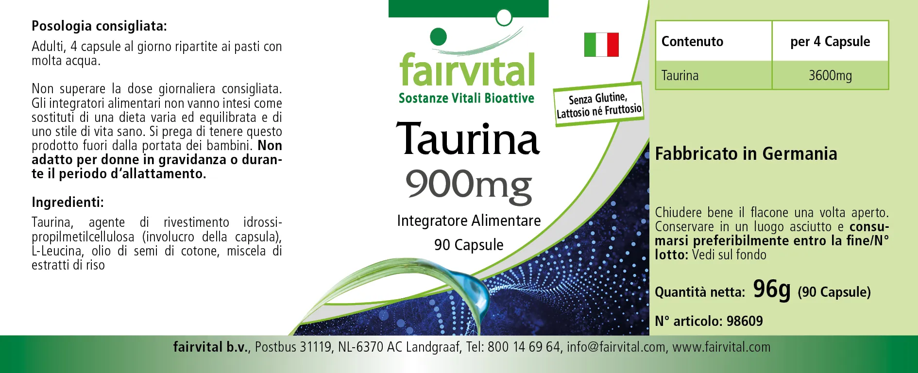 Taurin 900mg - 90 Kapseln - Hochdosiert- Vegan | Fairvital Taurin 900mg - 90 Kapseln - Hochdosiert- Vegan | Fairvital