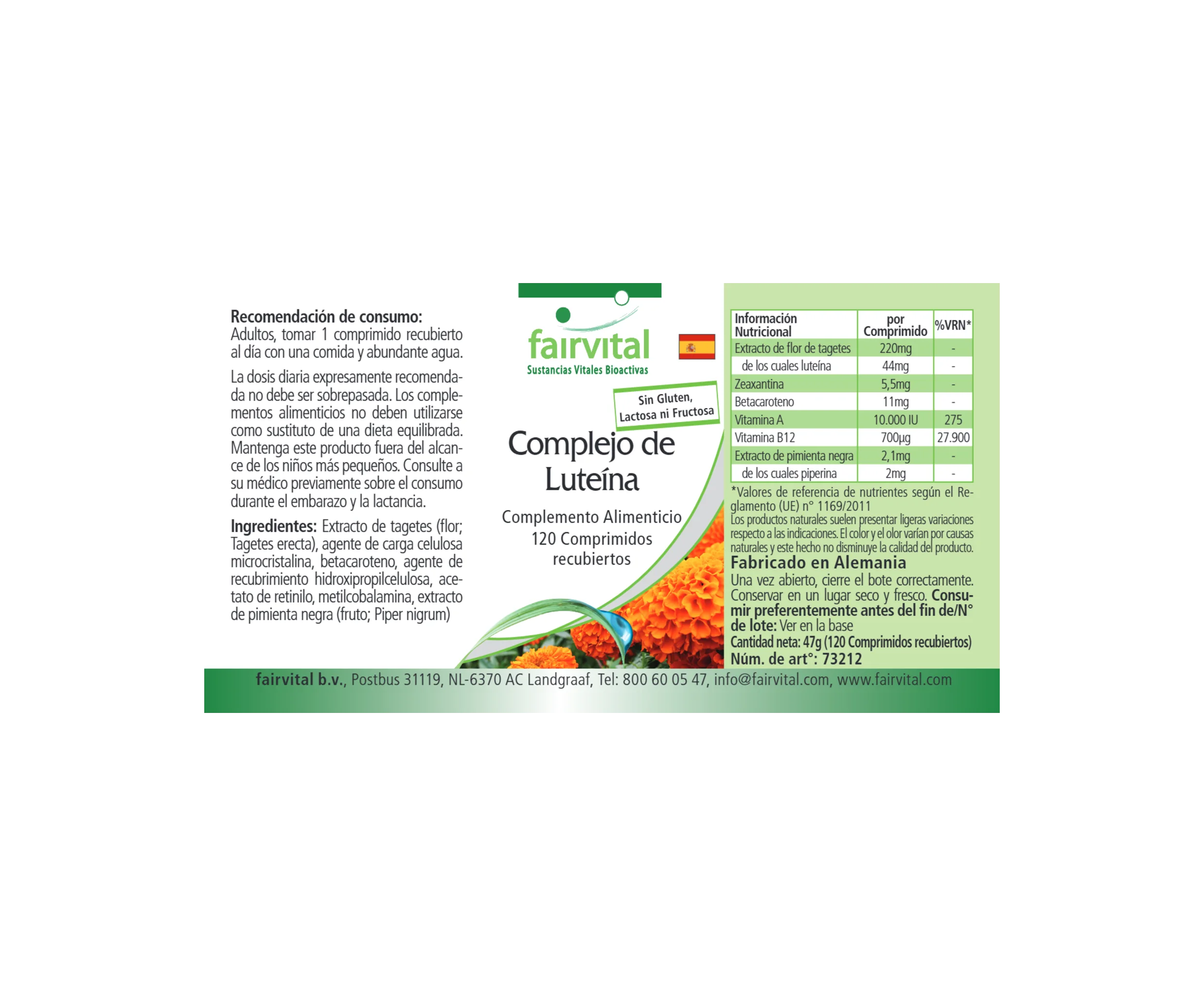 Luteïnecomplex - 120 filmomhulde tabletten - hooggedoseerd en veganistisch | Fairvital