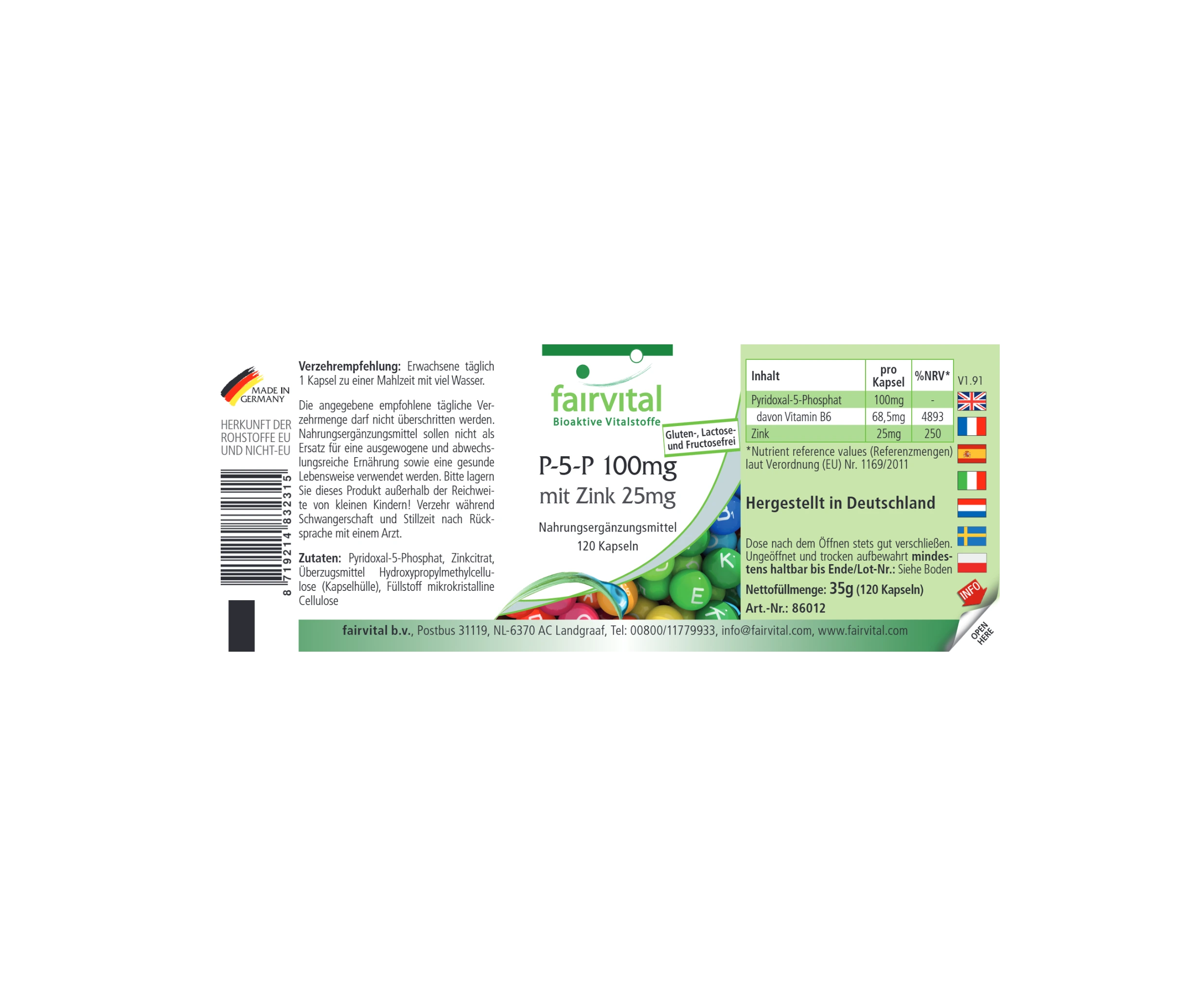 P-5-P 100mg mit Zink 25mg - 120 Kapseln - für Energie, Nervensystem uvm. - hochdosiert und vegan | Fairvital