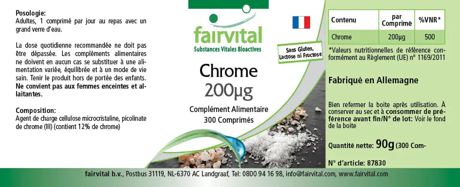 Chrom 200µg - 300 Tabletten - für Blutzuckerspiegel und Makronährstoff Stoffwechsel - Hochdosiert und Vegan | Fairvital Chrom 200µg - 300 Tabletten - für Blutzuckerspiegel und Makronährstoff Stoffwechsel - Hochdosiert und Vegan | Fairvital