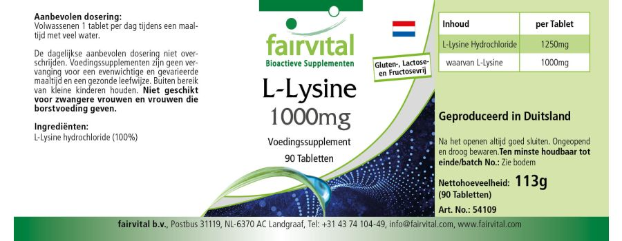 L-Lysin 1000mg - 90 Tabletten - Hochdosiert und Vegan | Fairvital L-Lysin 1000mg - 90 Tabletten - Hochdosiert und Vegan | Fairvital