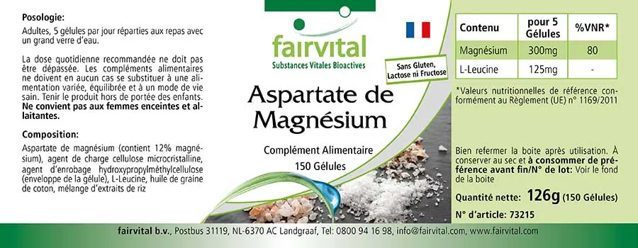 Magnesiumaspartat - 150 Kapseln - für Muskeln, Knochen, Elektrolytgleichgwicht uvm. | Fairvital Magnesiumaspartat - 150 Kapseln - für Muskeln, Knochen, Elektrolytgleichgwicht uvm. | Fairvital
