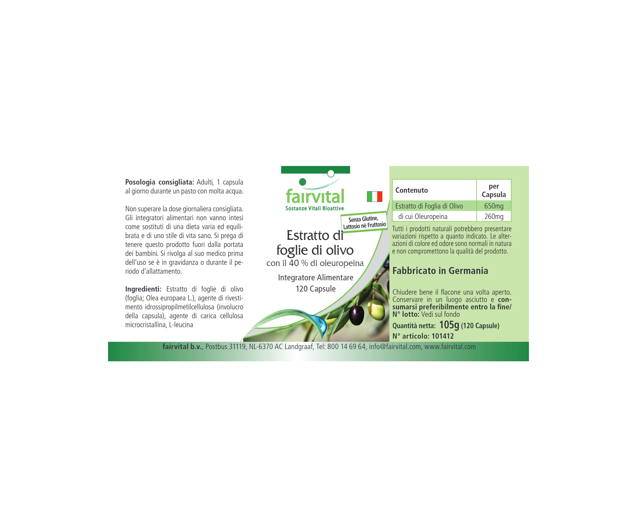 Olivenblatt-Extrakt mit 40% Oleuropein - 120 Kapseln - vegan | Fairvital